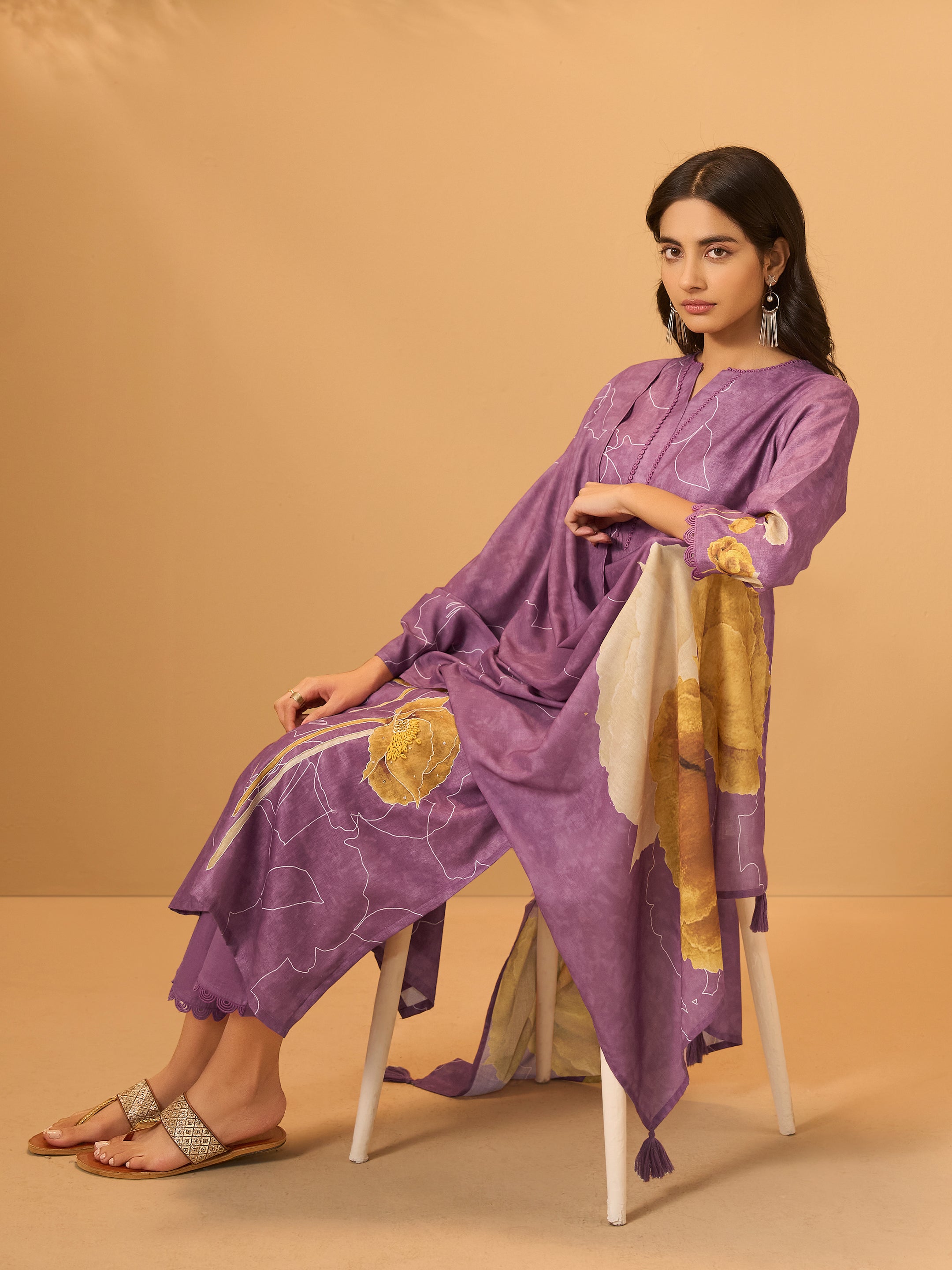 Amoli Purple Linen Printed Set