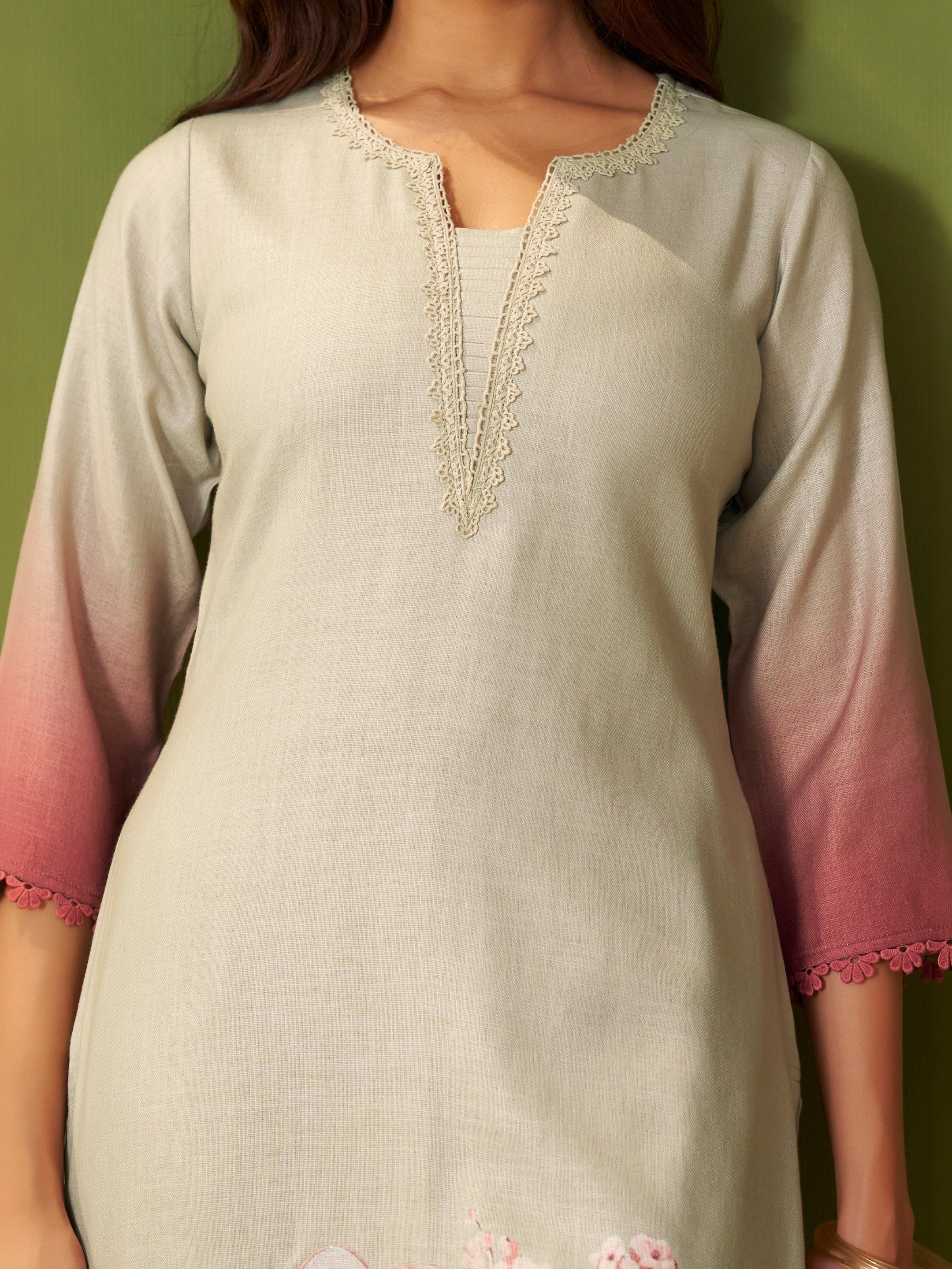 Gulabo Grey Linen Mul Suit Set