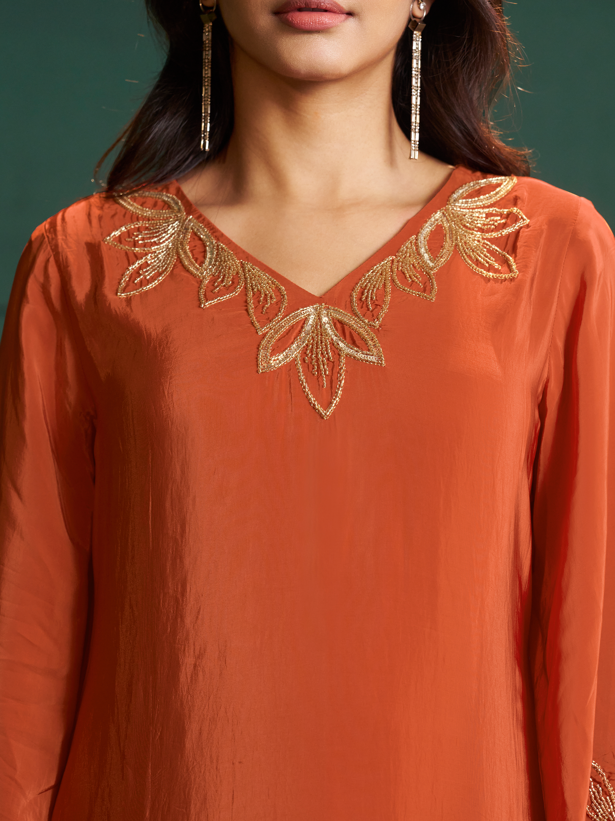 Aarunya Orange Embroidered Co-ord Set
