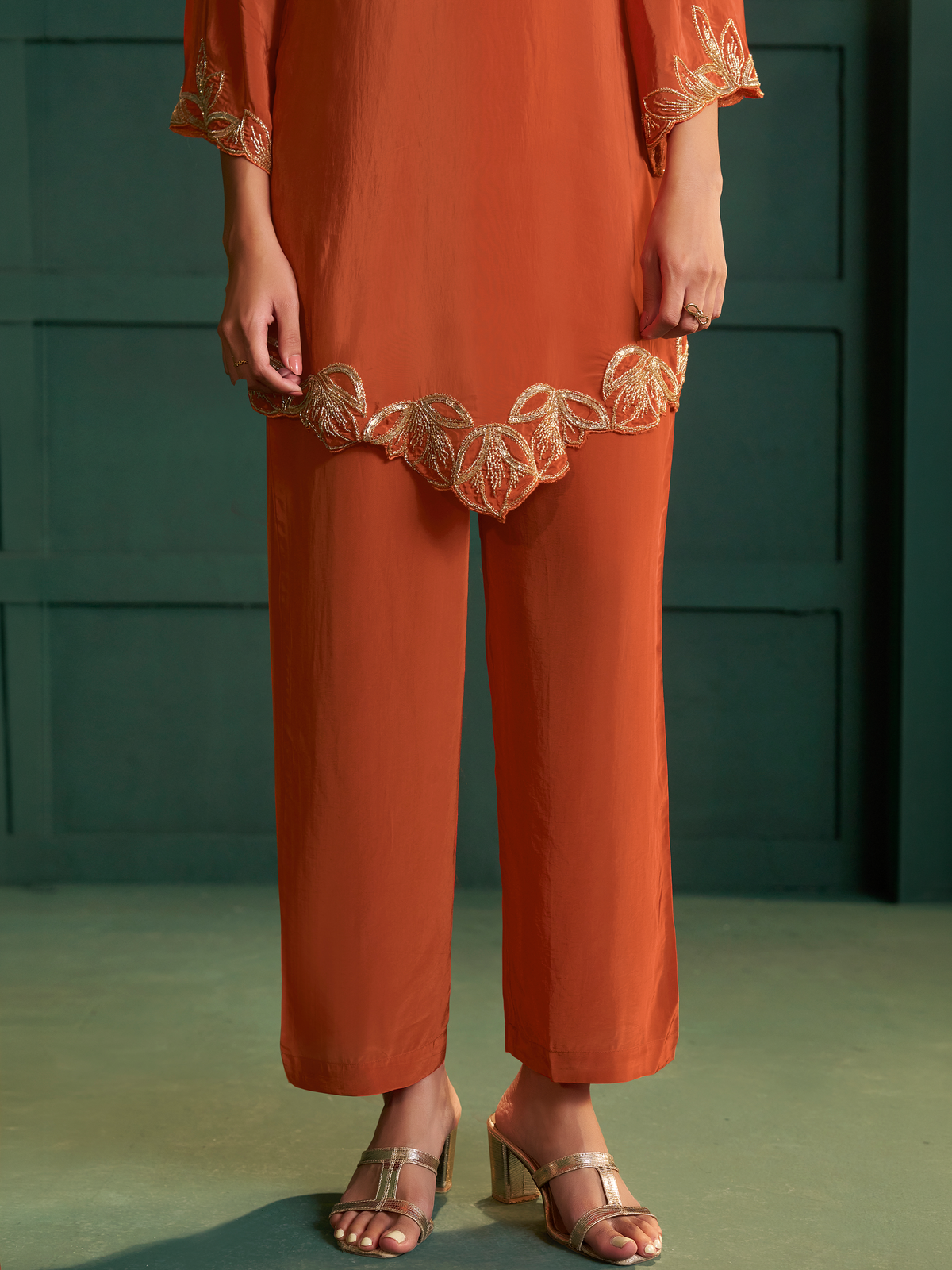 Aarunya Orange Embroidered Co-ord Set