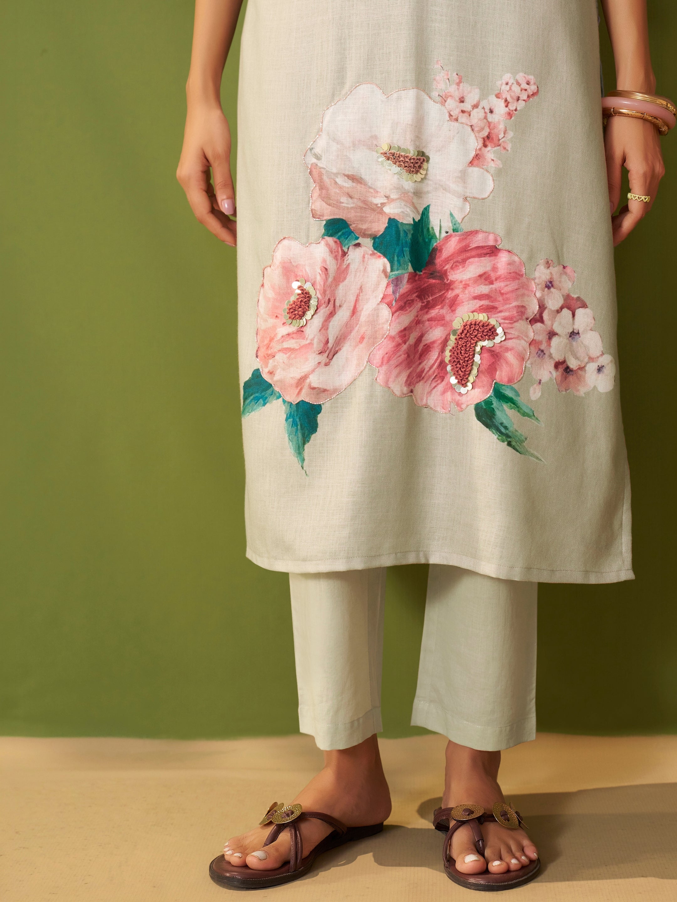 Gulabo Grey Linen Mul Suit Set