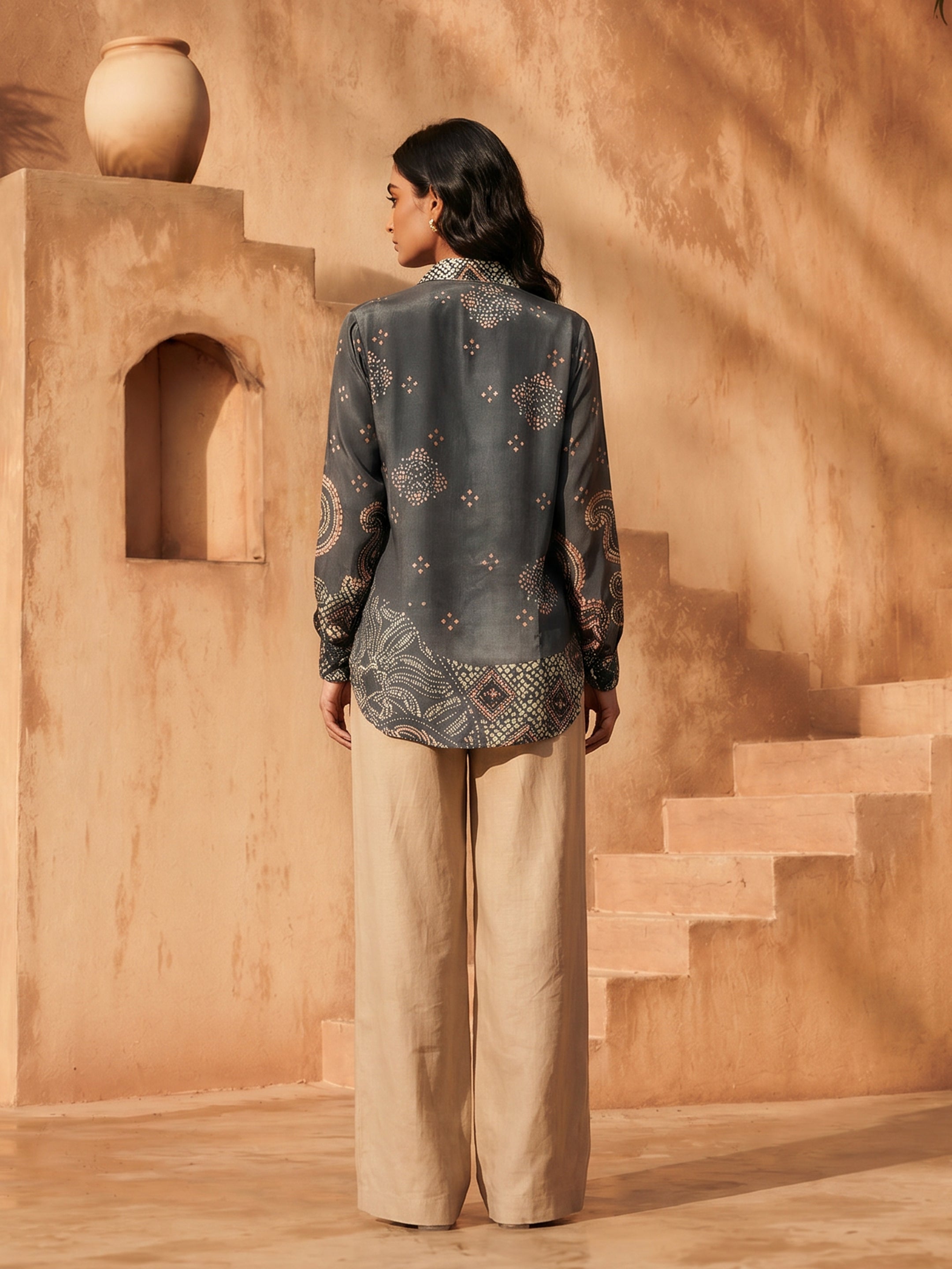 Celeste Black Crepe Printed Shirt