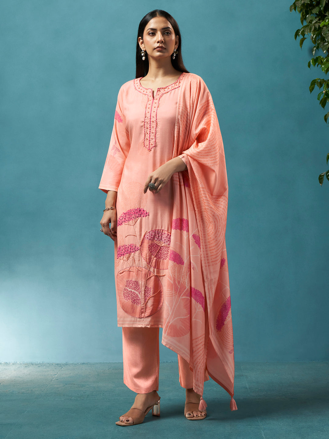 Titli Peach Muslin Suit Set