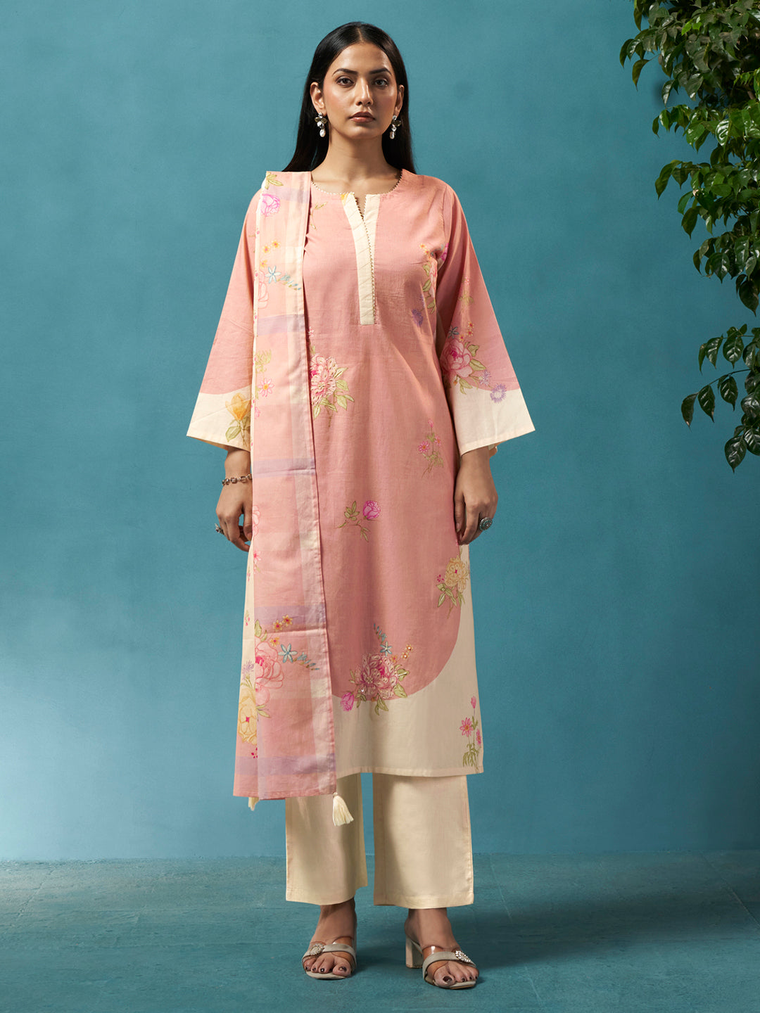 Phullari Pink Cotton Cambric Suit Set