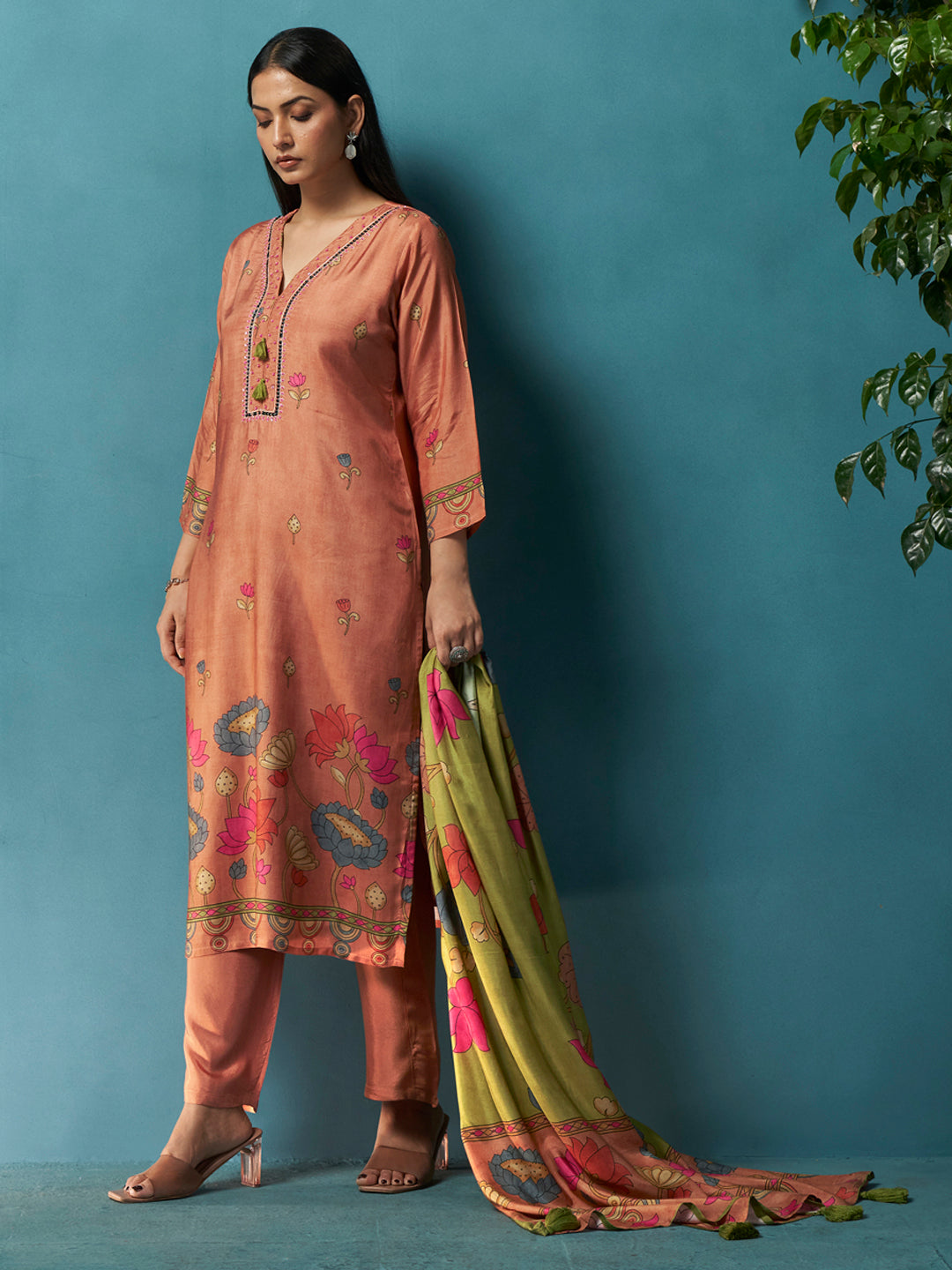 Raunaq Dusty Peach Muslin Suit Set