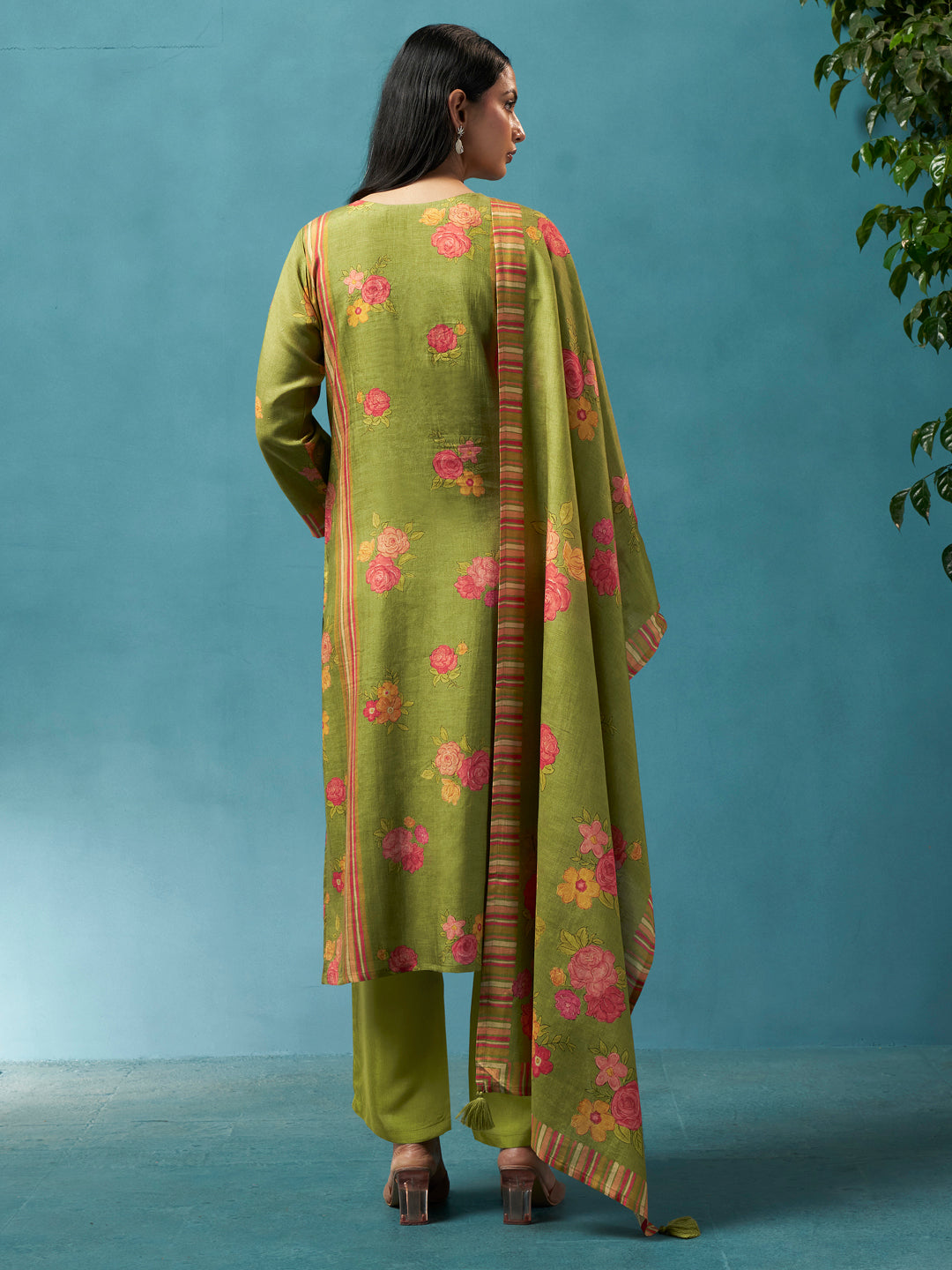 Phulwari Green Rio-Linen Suit Set