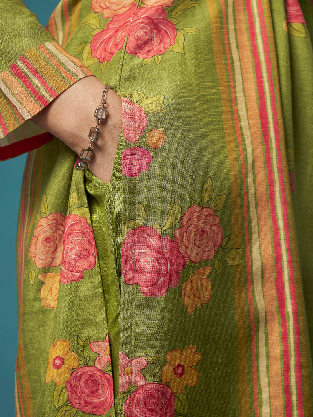 Phulwari Green Rio-Linen Suit Set