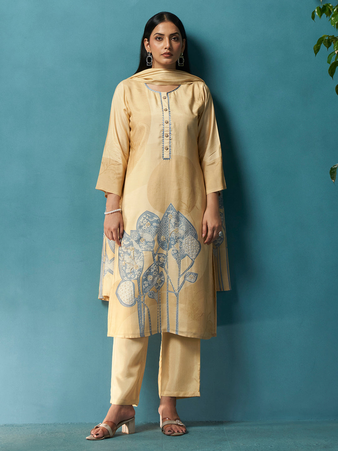 Chameli Beige Muslin Suit Set