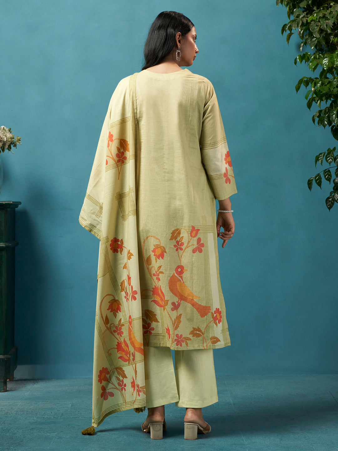 Taur Pista Green Cotton Cambric Suit Set
