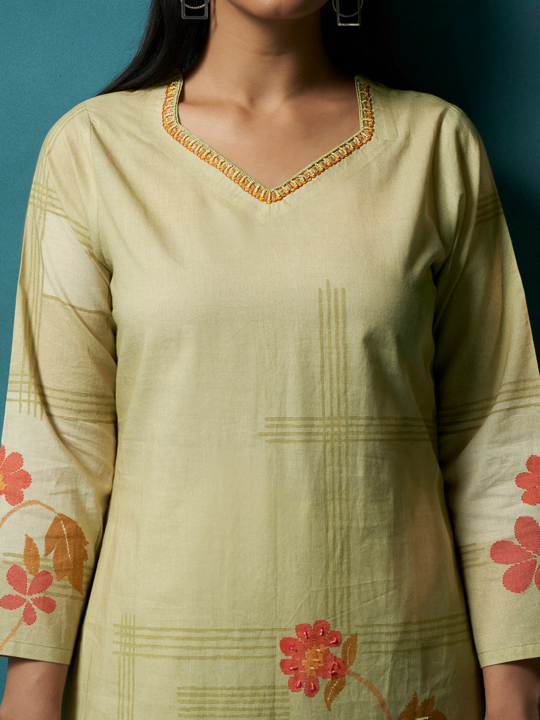 Taur Pista Green Cotton Cambric Suit Set