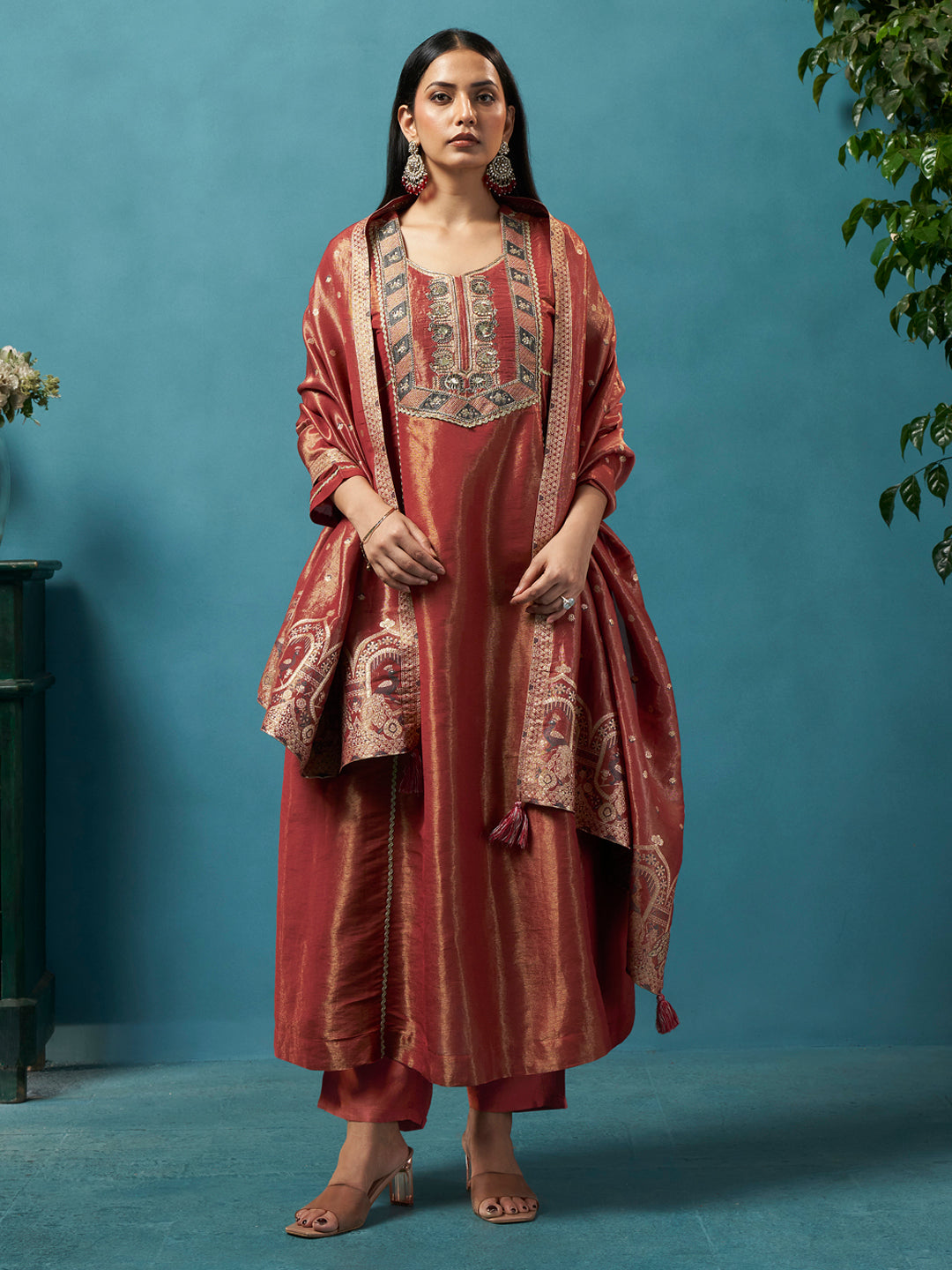 Raat Rani Maroon Shimmer Silk Suit Set