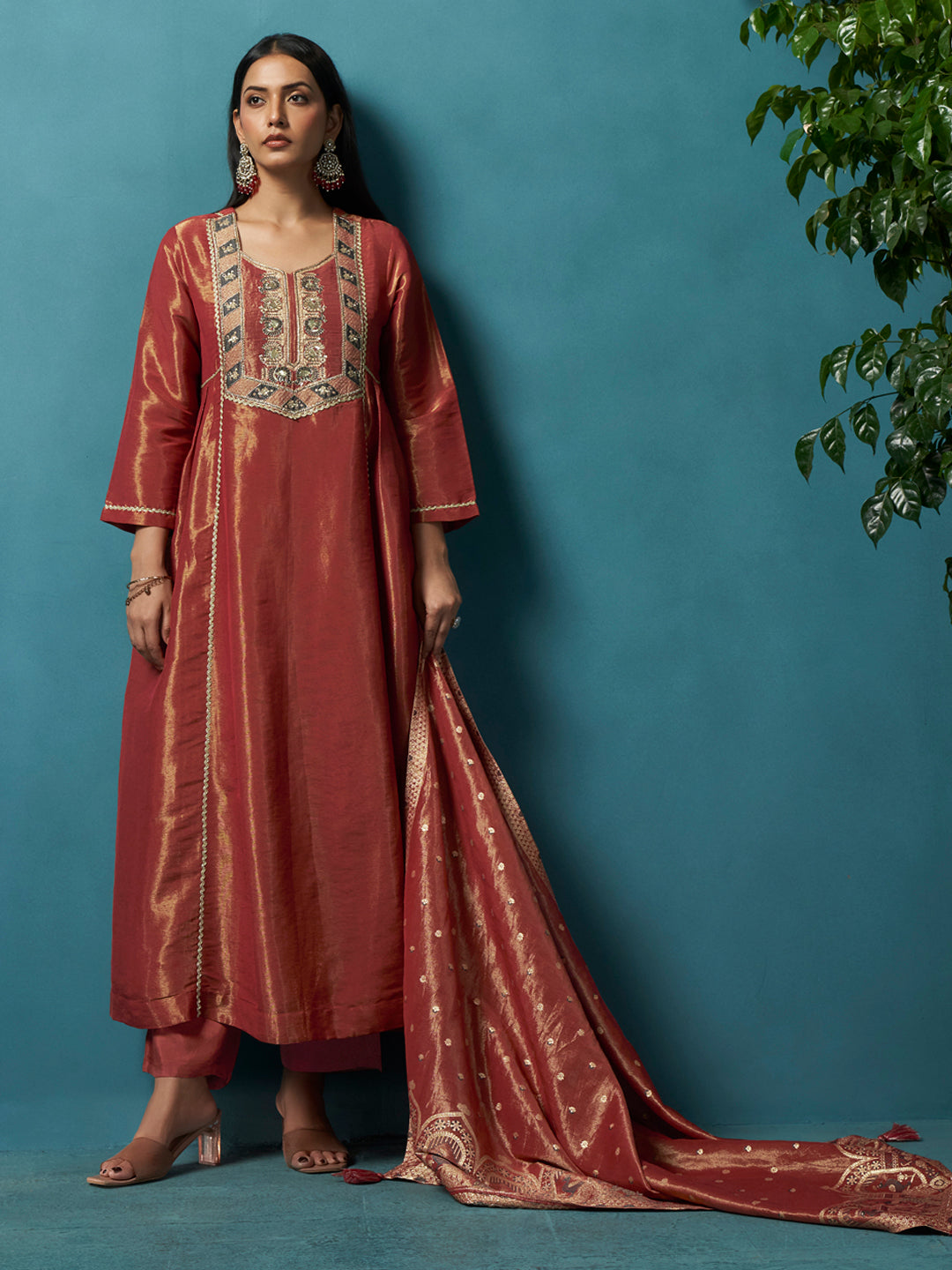 Raat Rani Maroon Shimmer Silk Suit Set