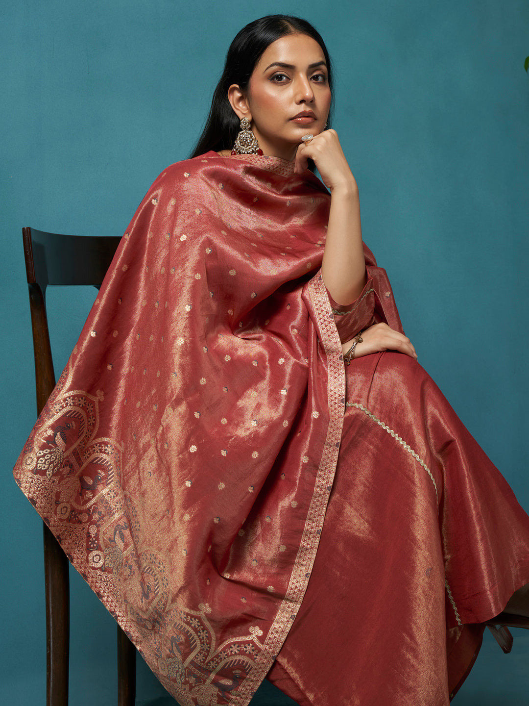 Raat Rani Maroon Shimmer Silk Suit Set