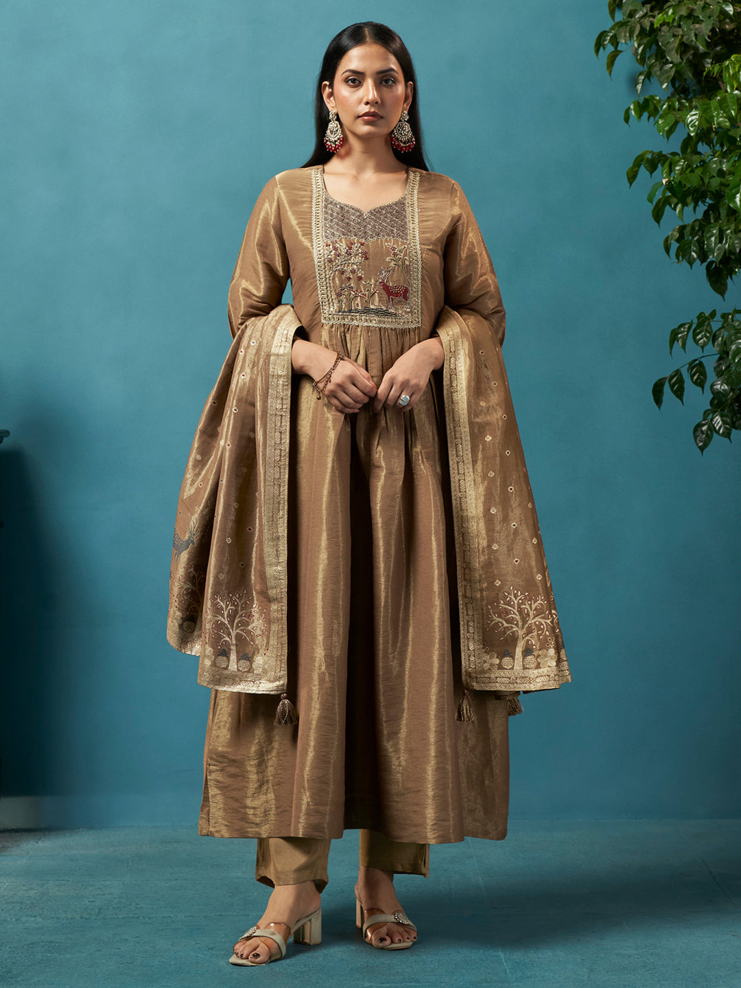 Surmai Gold Shimmer Silk Suit Set