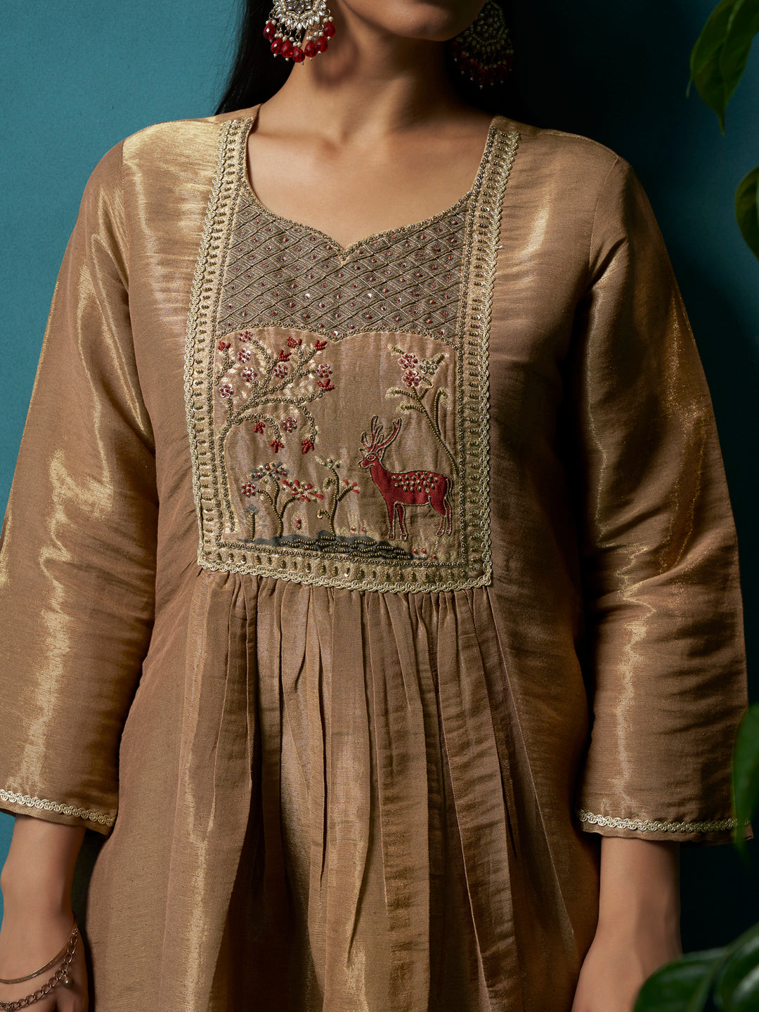 Surmai Gold Shimmer Silk Suit Set