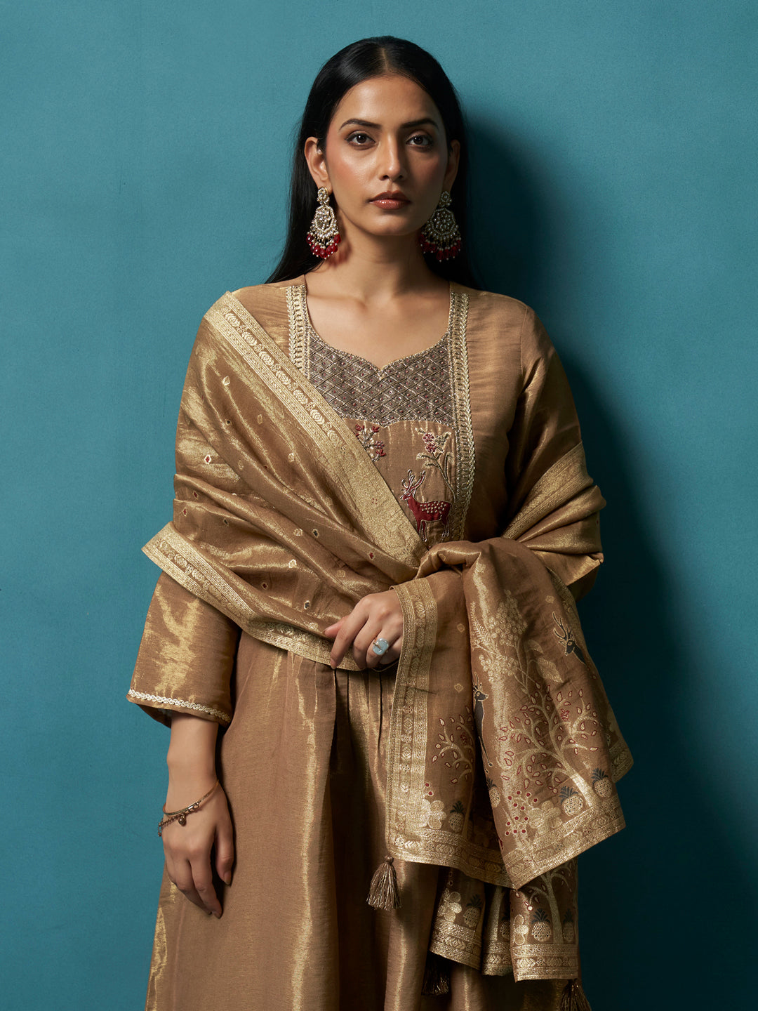 Surmai Gold Shimmer Silk Suit Set