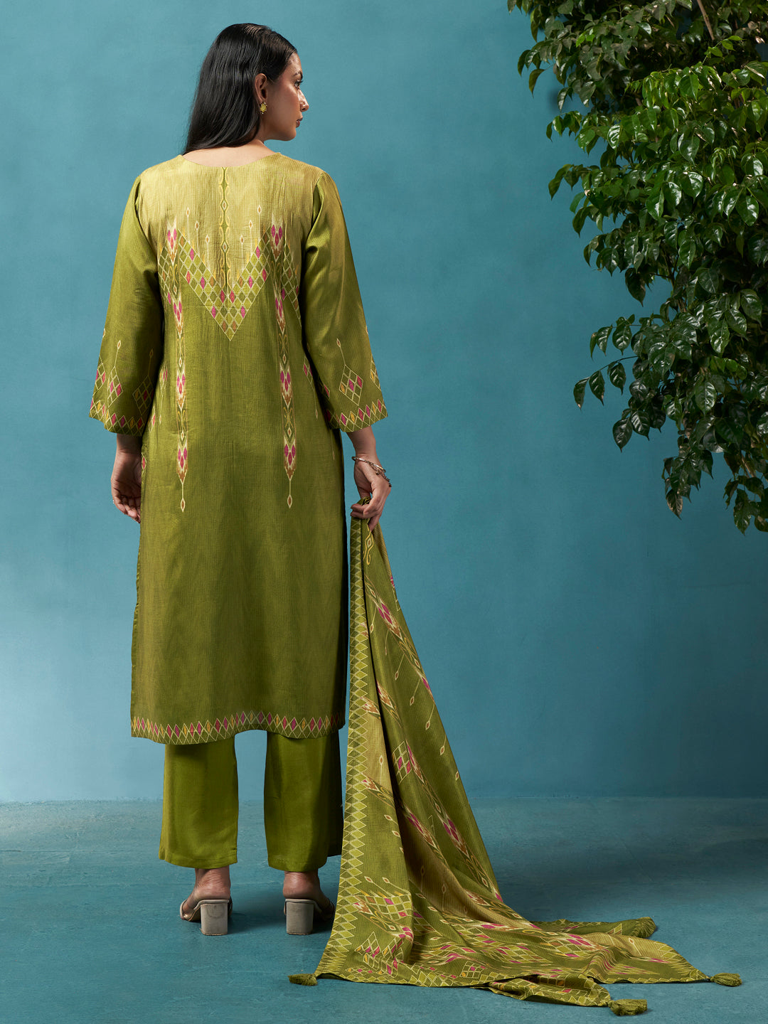 Bageecha Green Muslin Suit Set