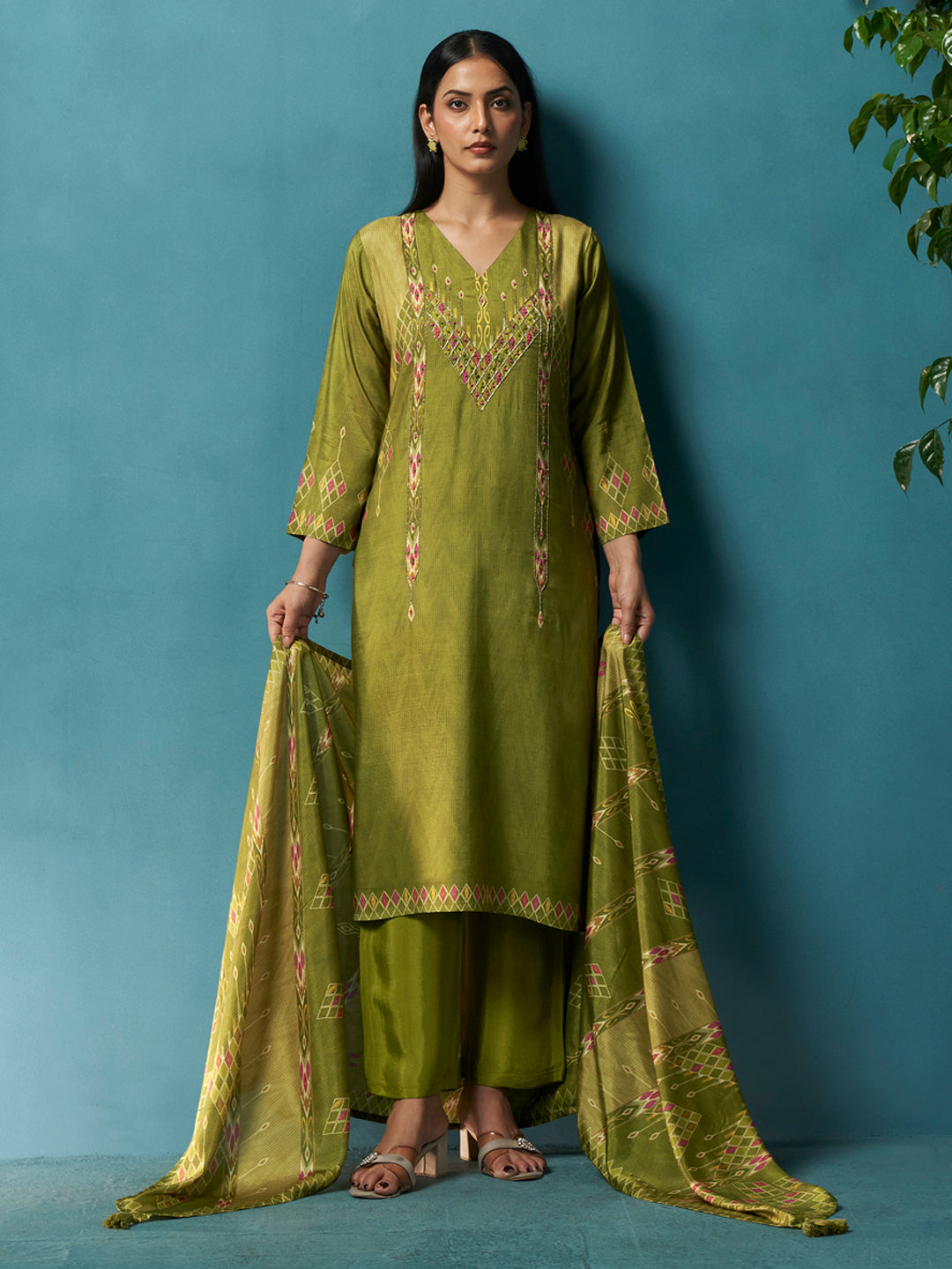 Bageecha Green Muslin Suit Set