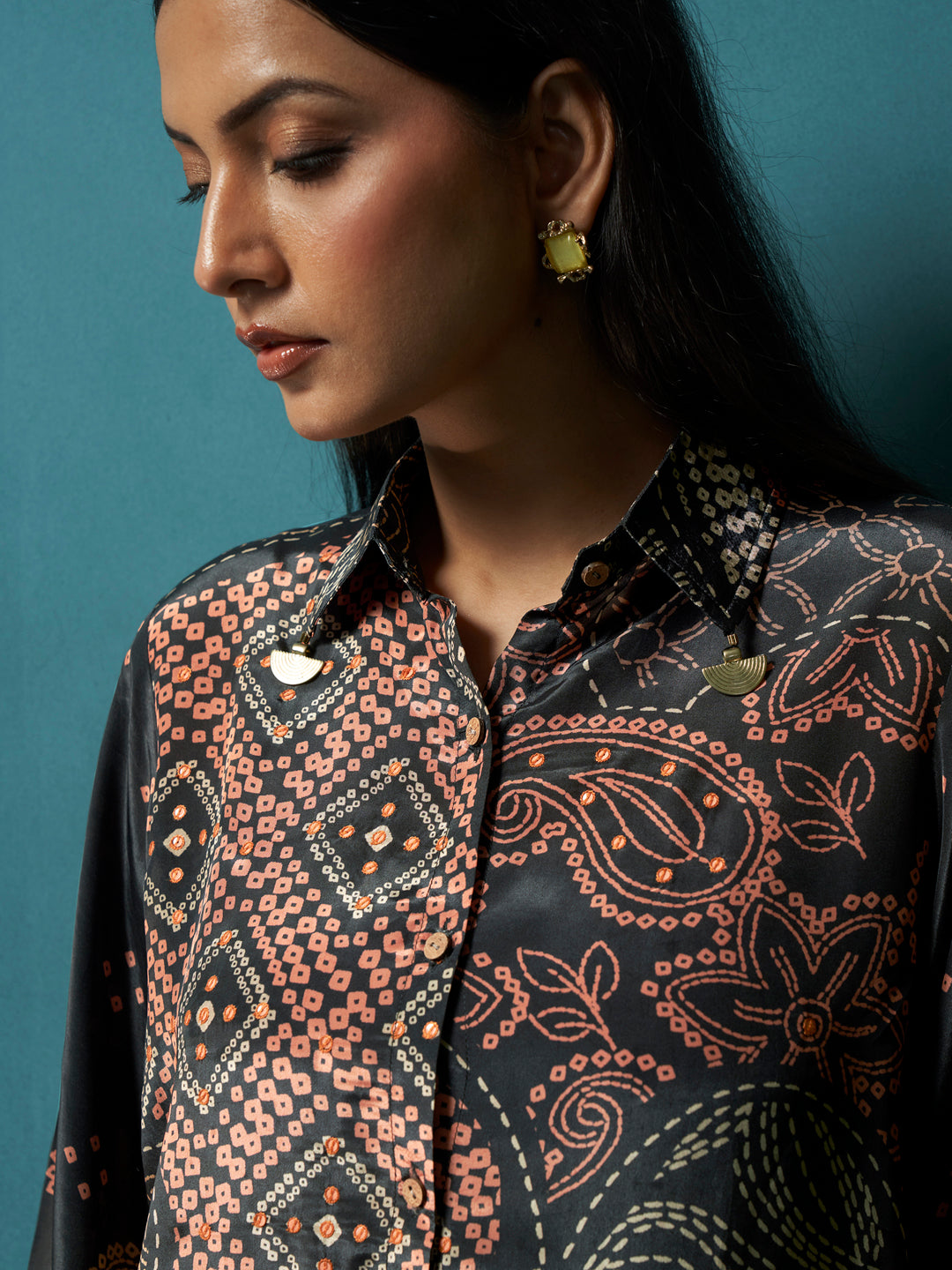 Celeste Black Crepe Printed Shirt