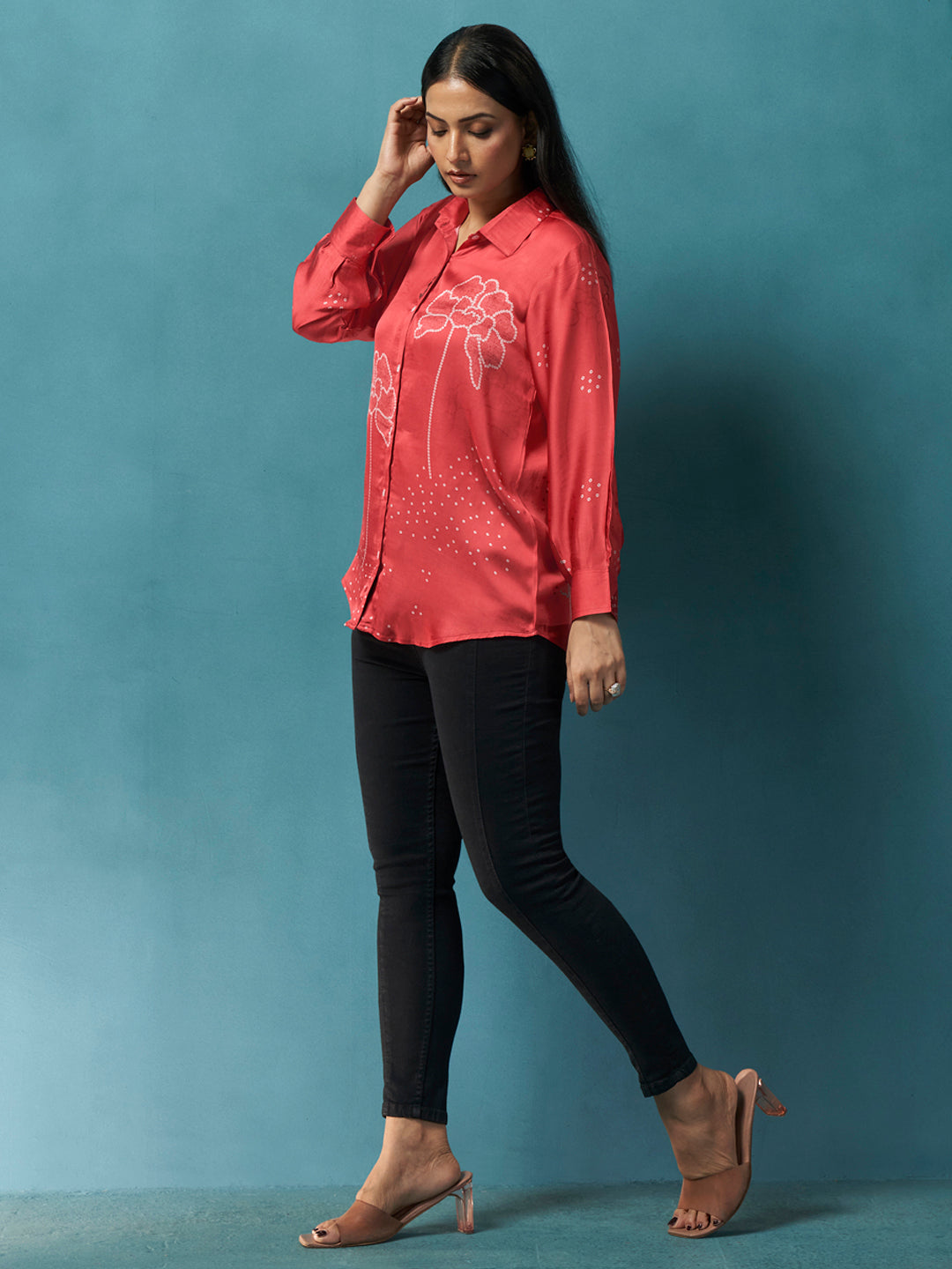 Scarlett Red Crepe Printed Shirt