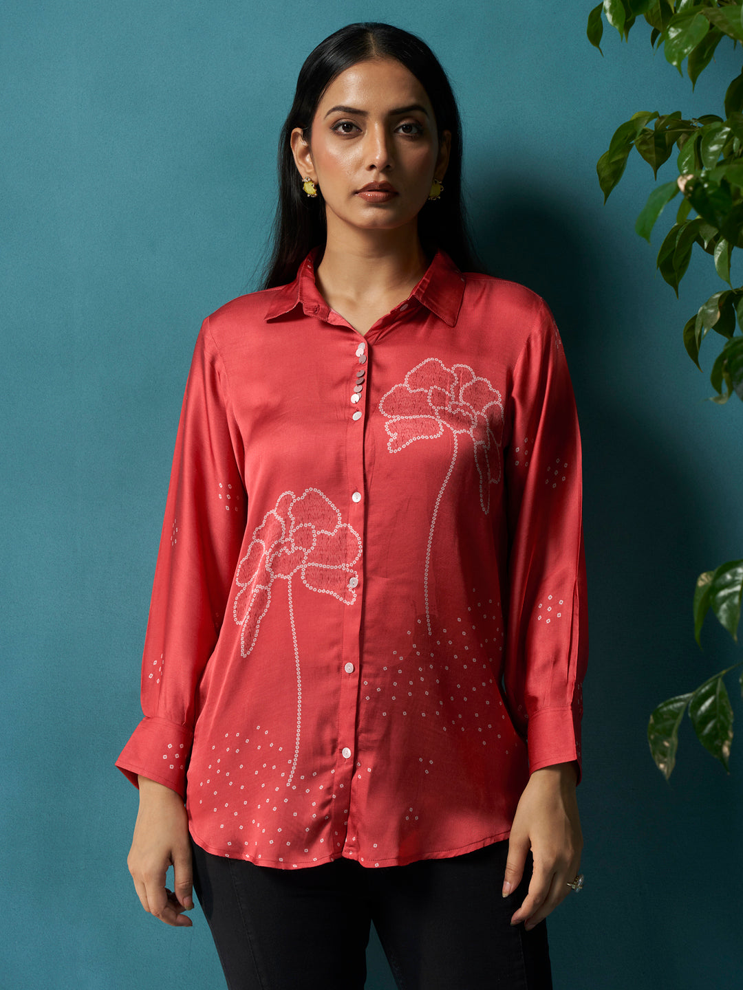 Scarlett Red Crepe Printed Shirt