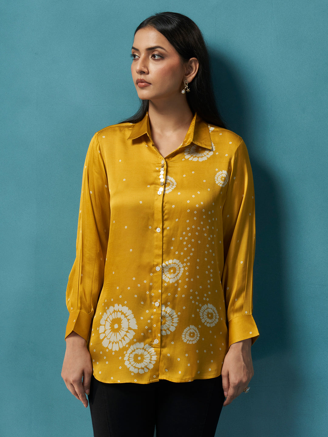 Daisy Yellow Crepe Printed Shirt