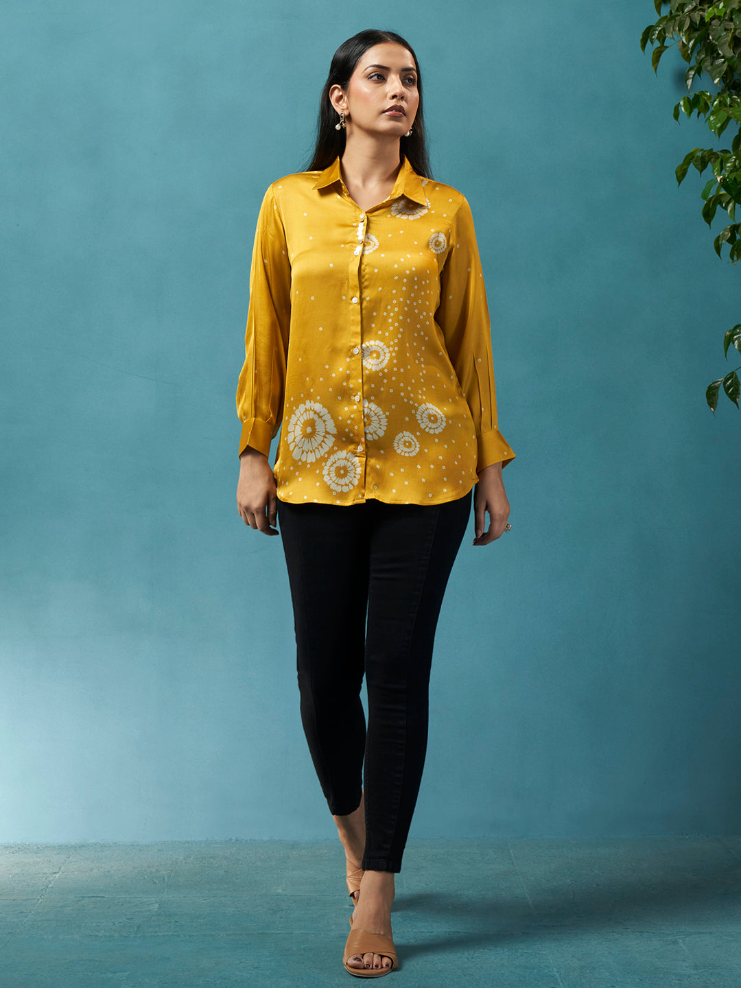 Daisy Yellow Crepe Printed Shirt