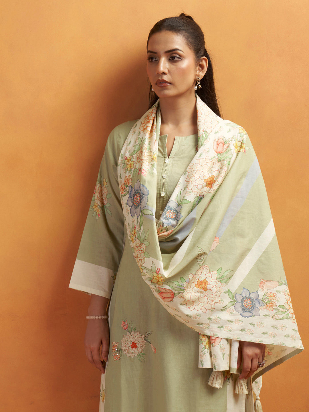 Kokum Pista Green Cotton Cambric Suit Set