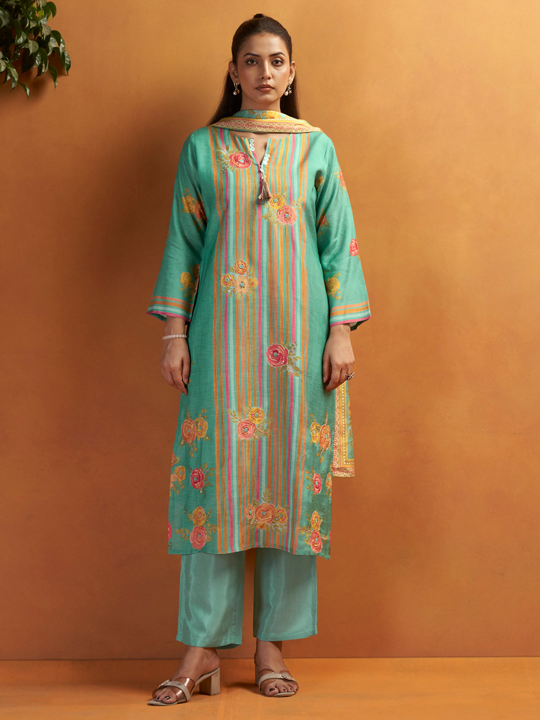 Jharna Sea Green Rio-Linen Suit Set