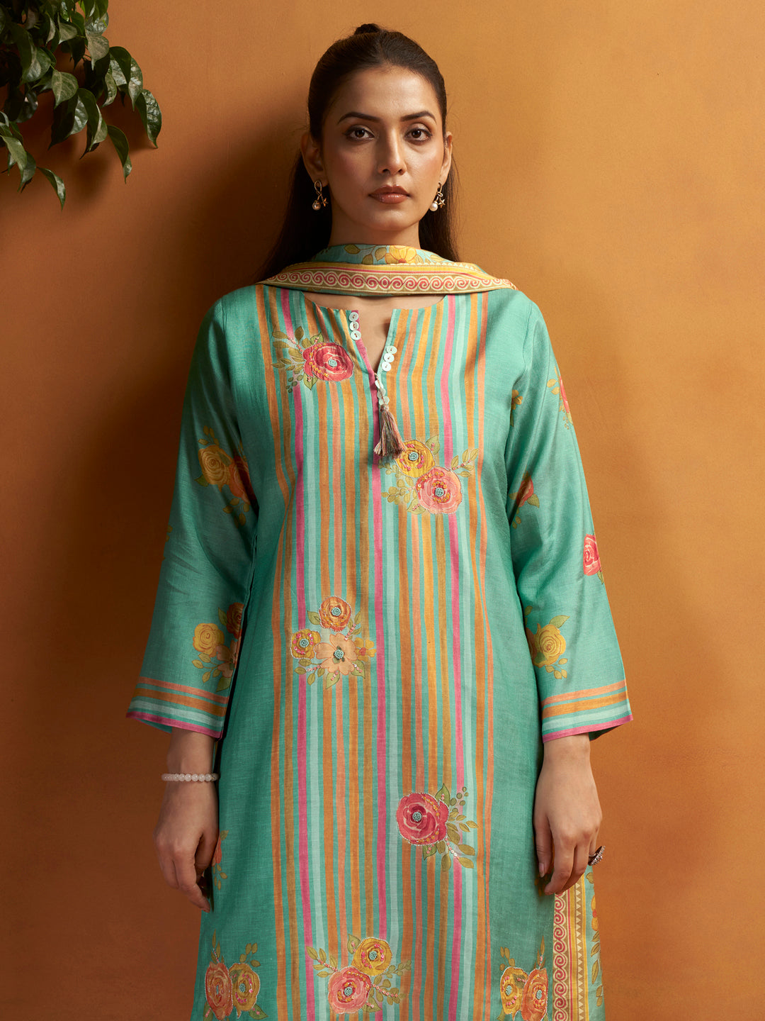 Jharna Sea Green Rio-Linen Suit Set