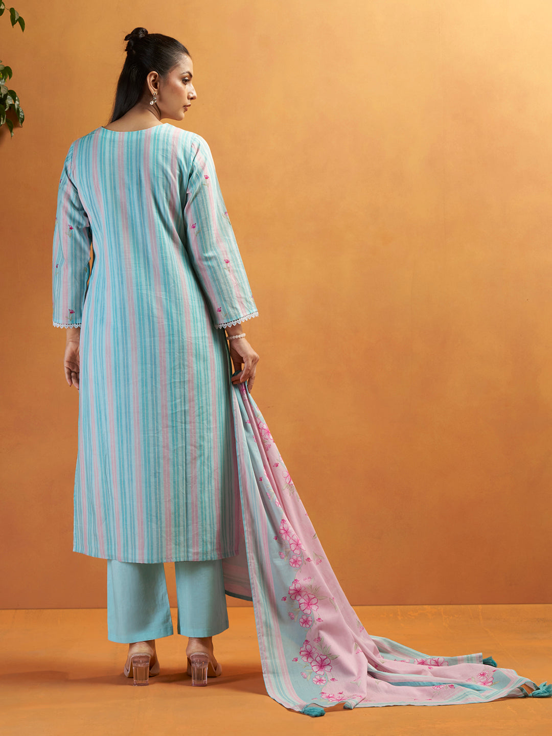 Lehran Sky Blue Cotton Cambric Suit Set