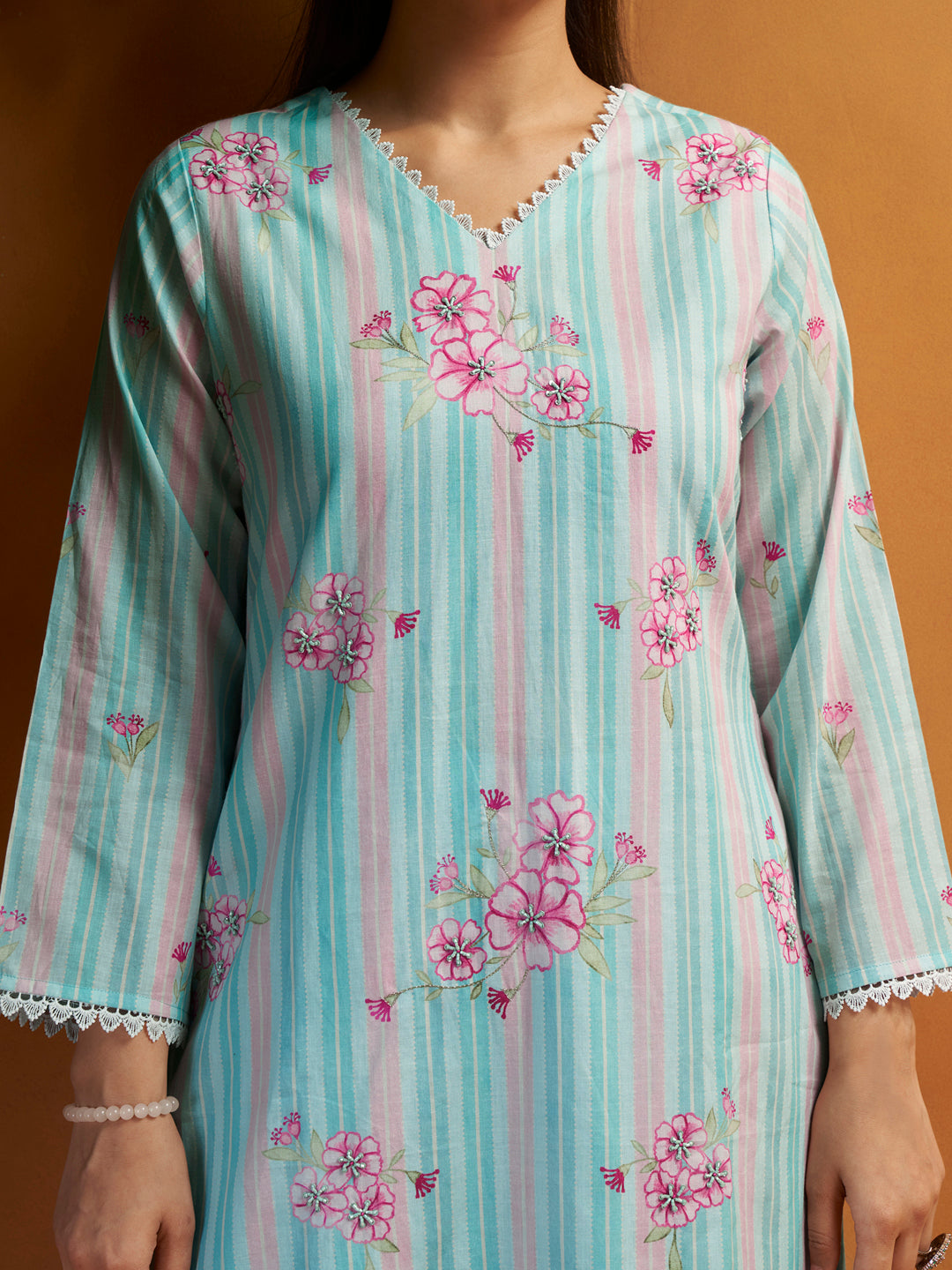 Lehran Sky Blue Cotton Cambric Suit Set