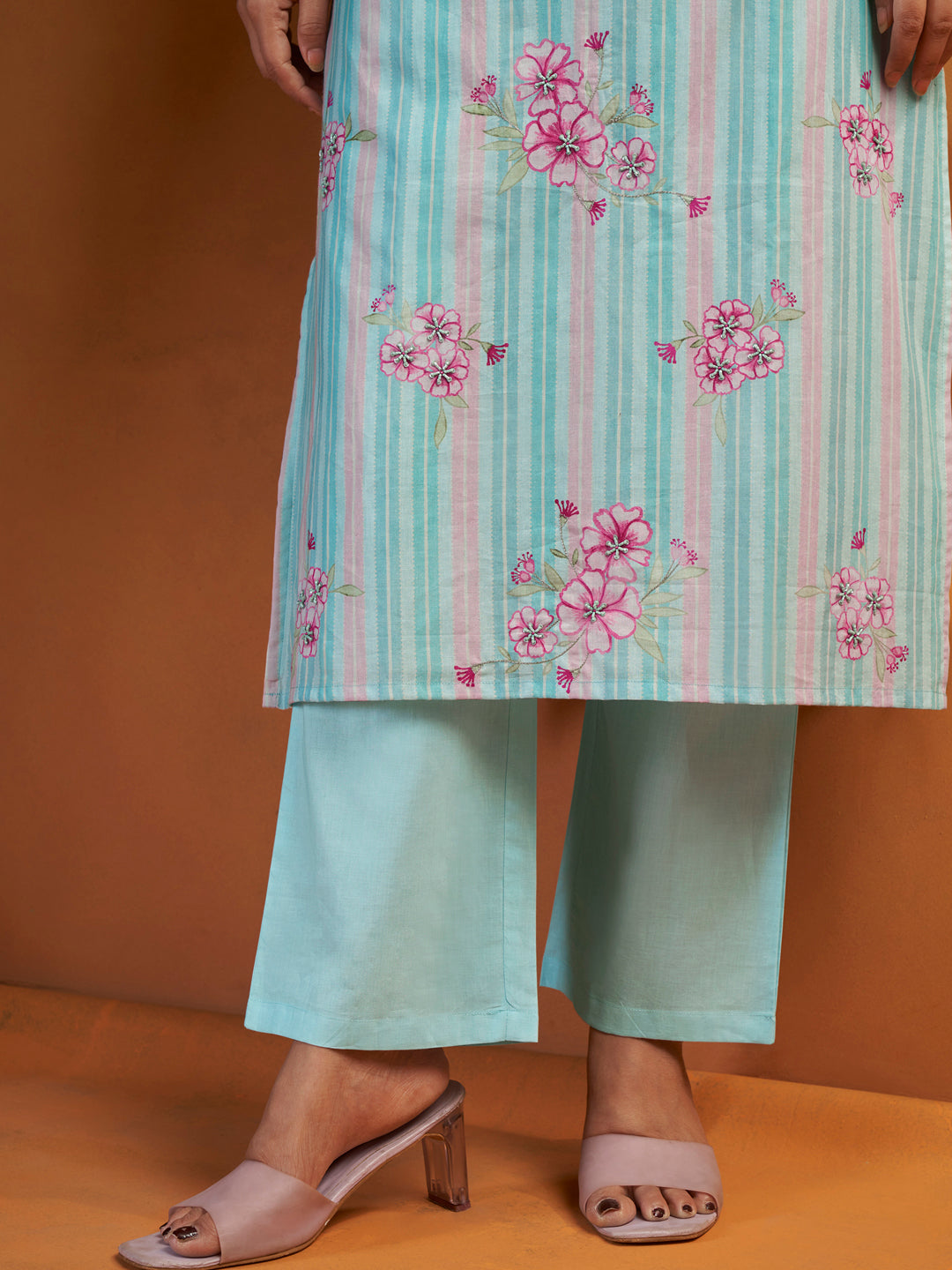 Lehran Sky Blue Cotton Cambric Suit Set