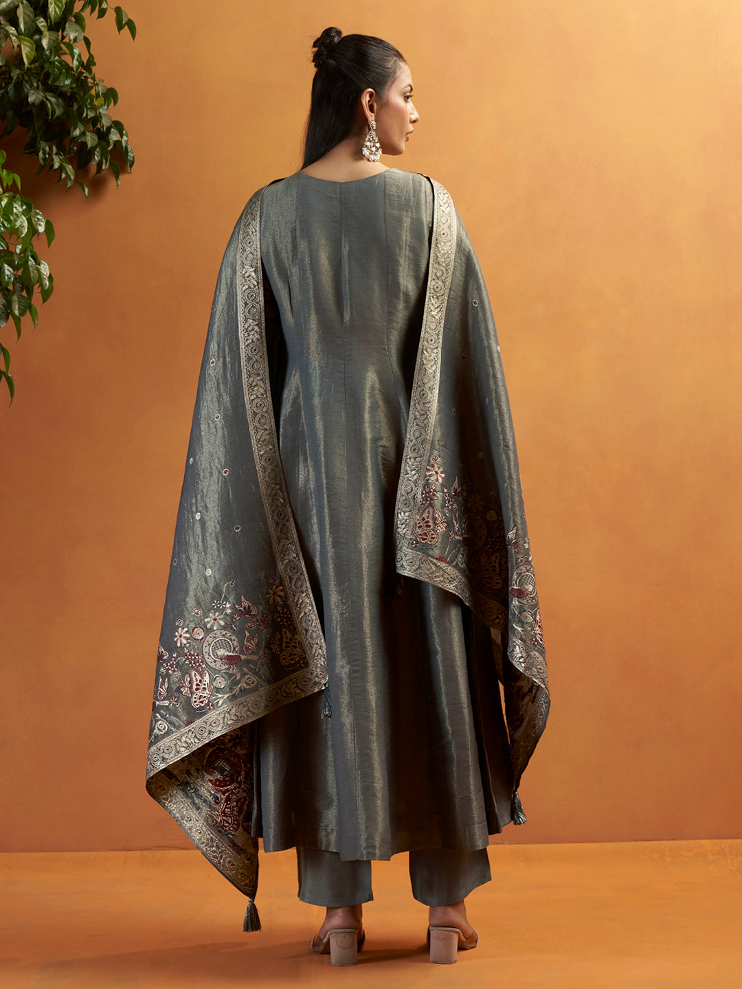Chhaon Grey Shimmer Silk Suit Set