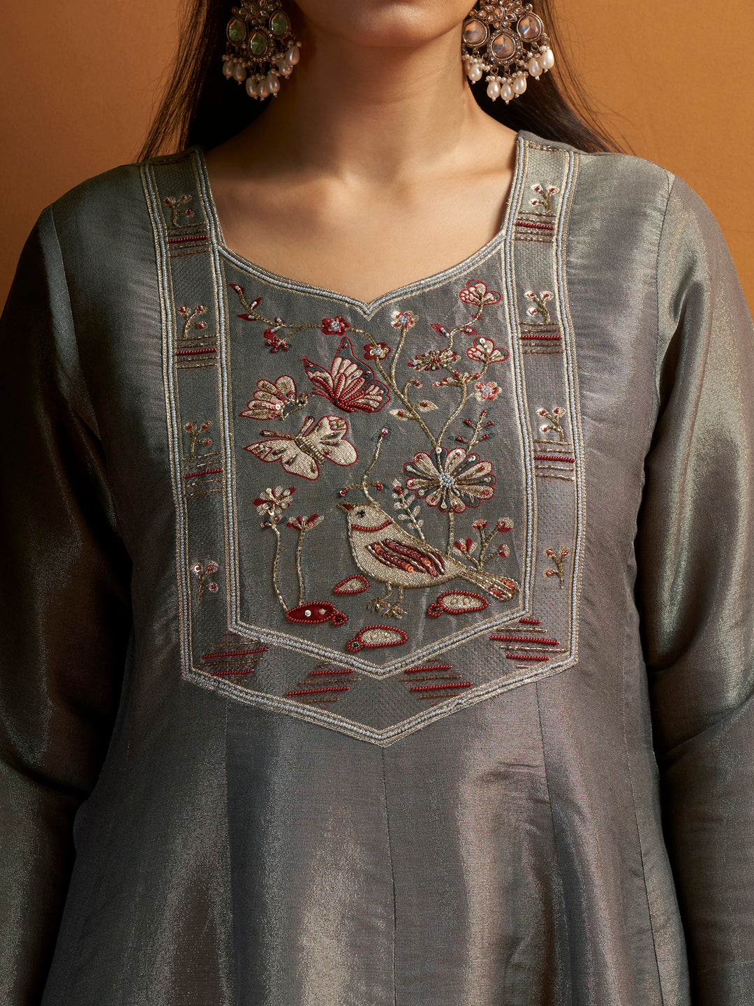 Chhaon Grey Shimmer Silk Suit Set