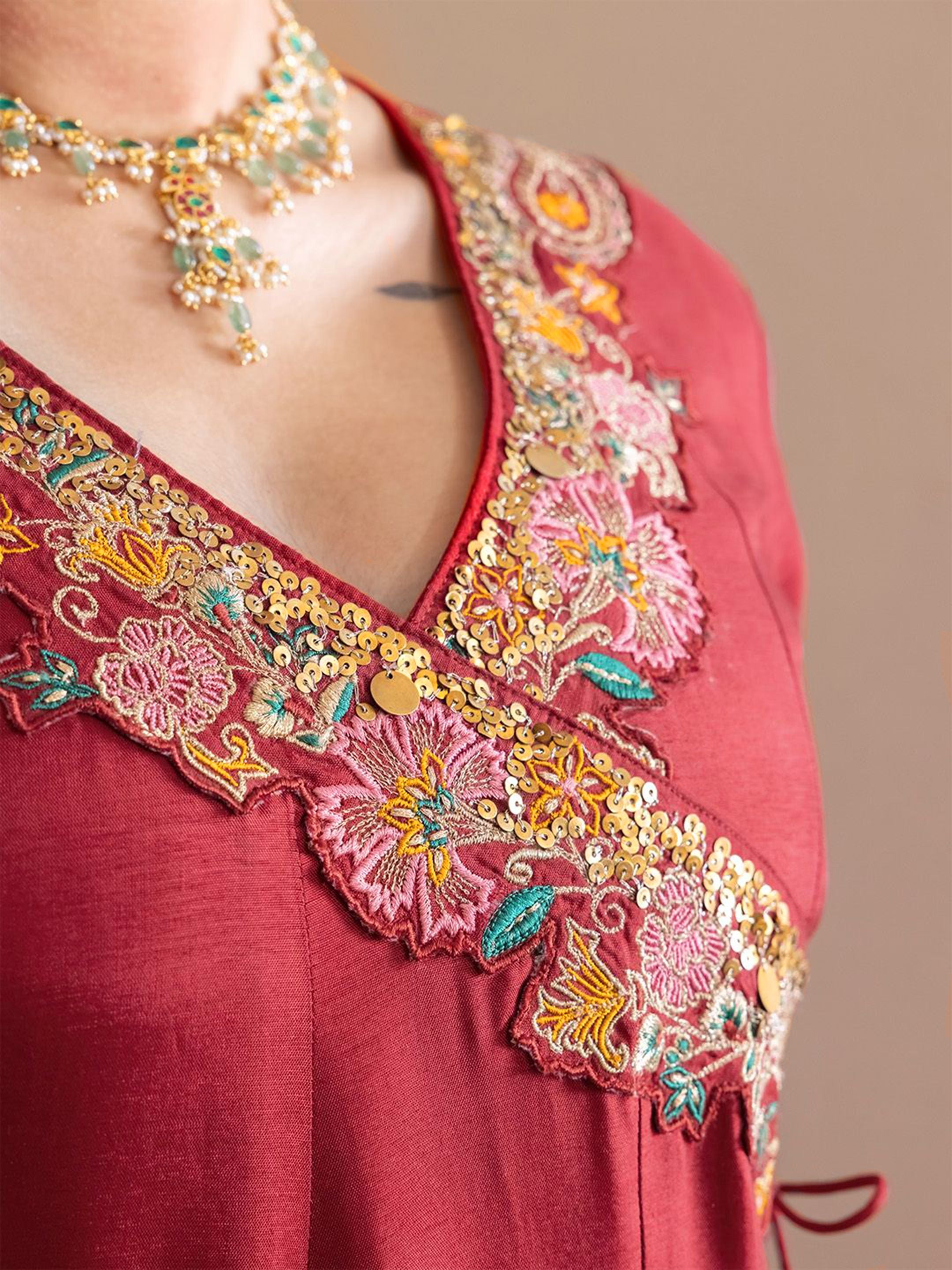 Roshini Viscose Russian Angrakha Set