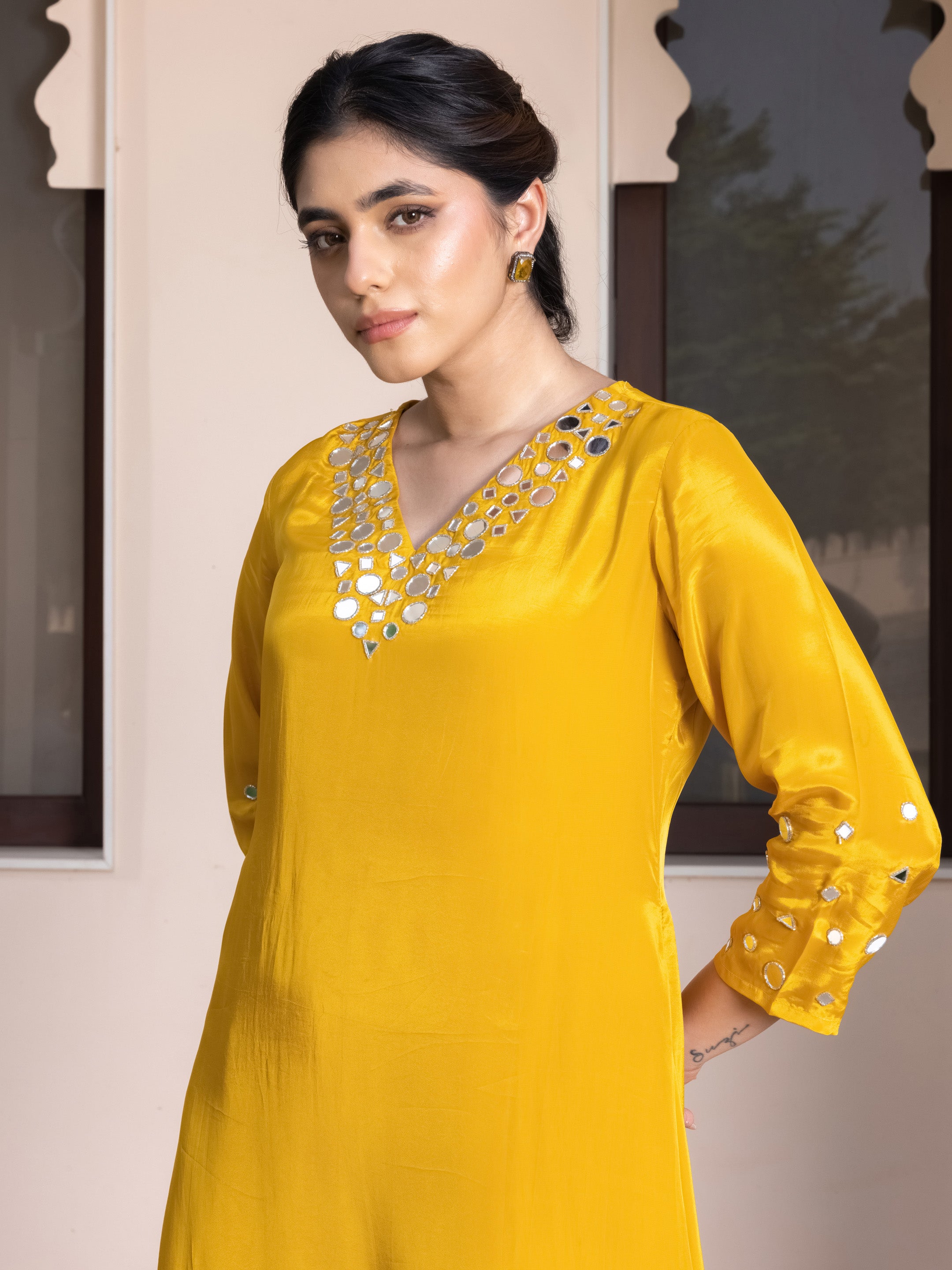 Urvi Natural Crepe Flared Kurta & Pant Set