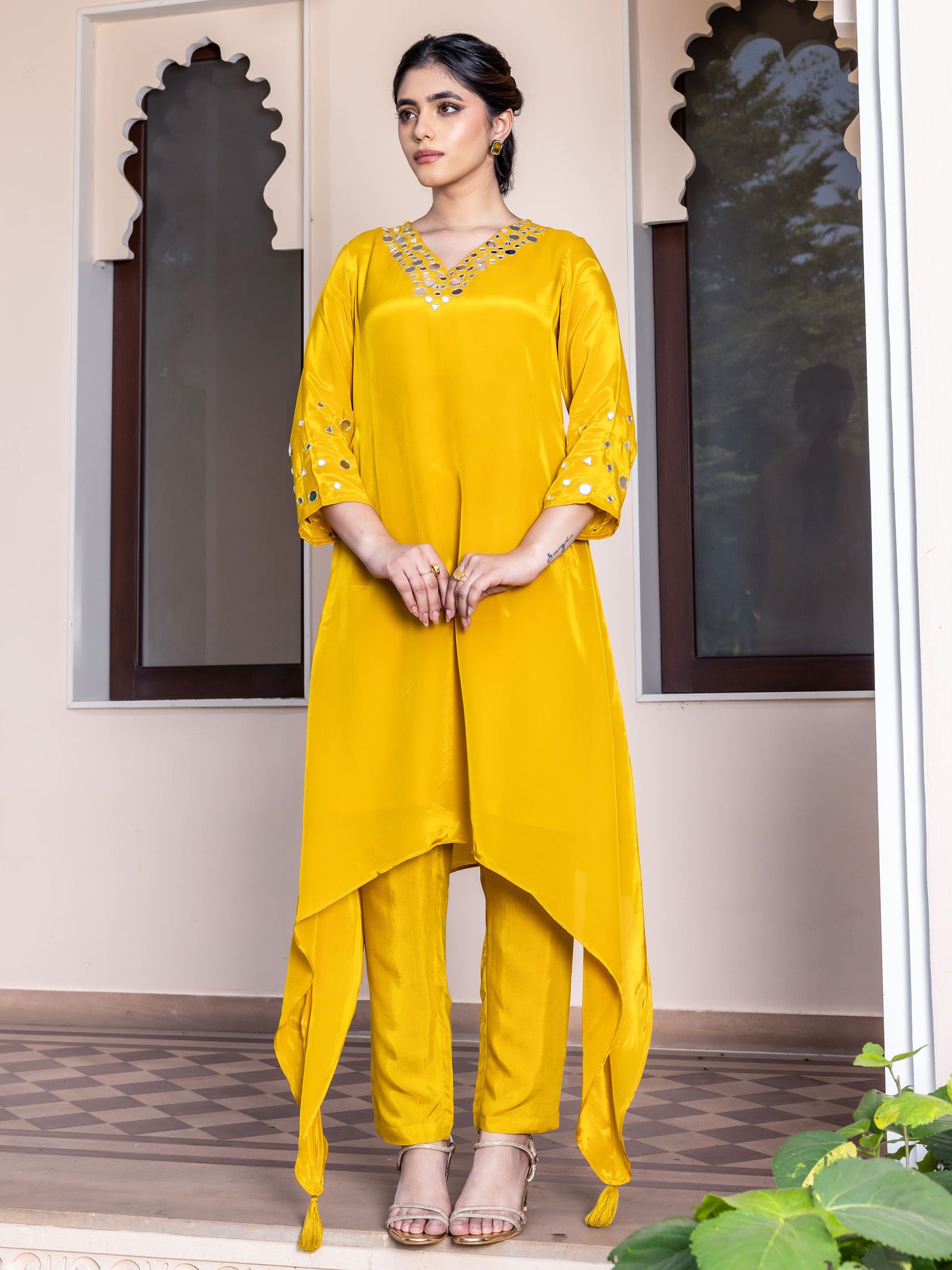 Urvi Natural Crepe Flared Kurta & Pant Set