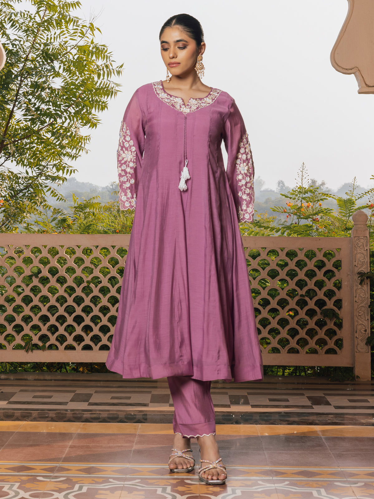 Handcrafted raw silk embroidered lehenga set with detailed dupatta - Vannya B