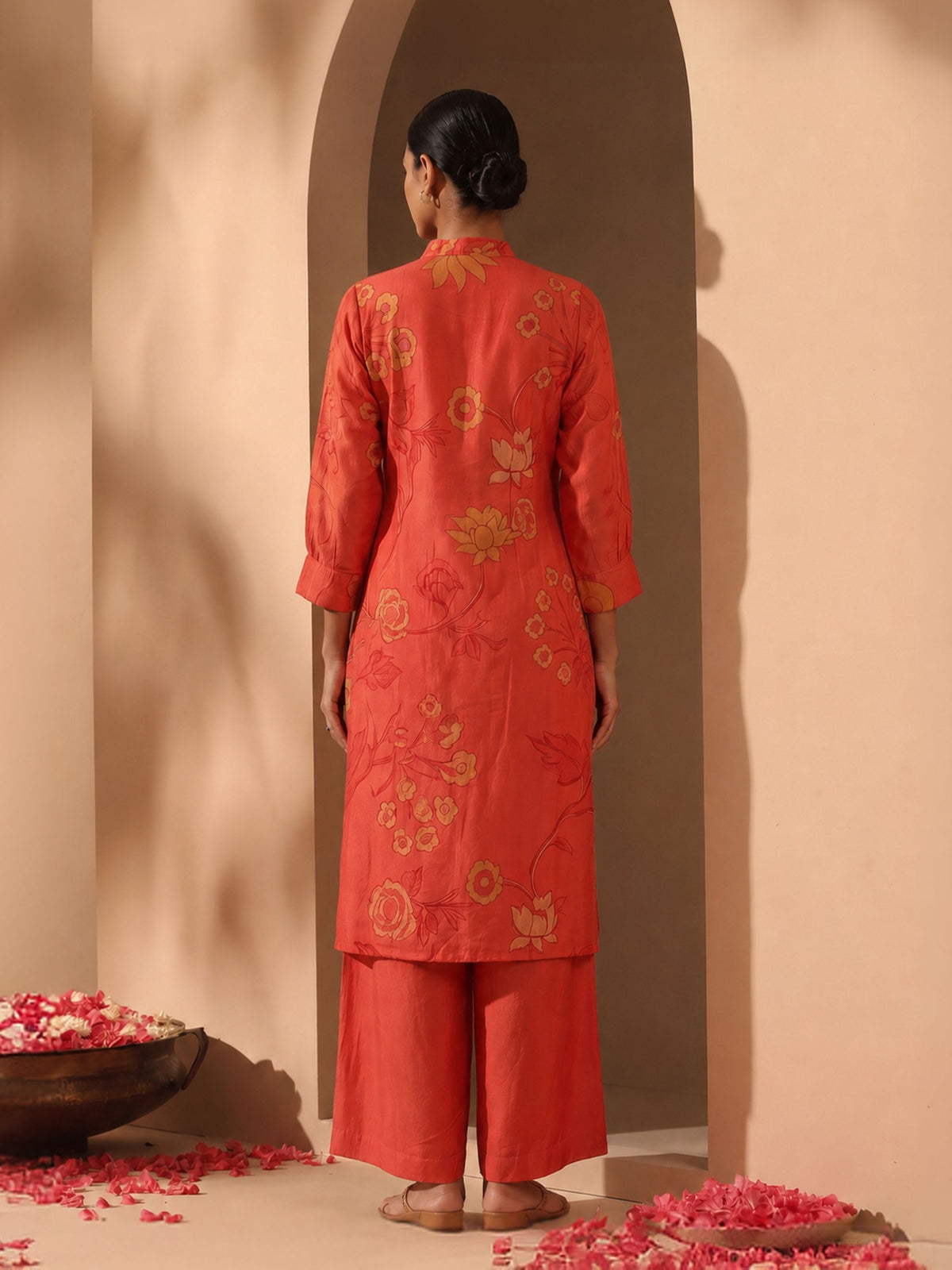 Sindura Red Cotton Chinon Kurta Pant Set