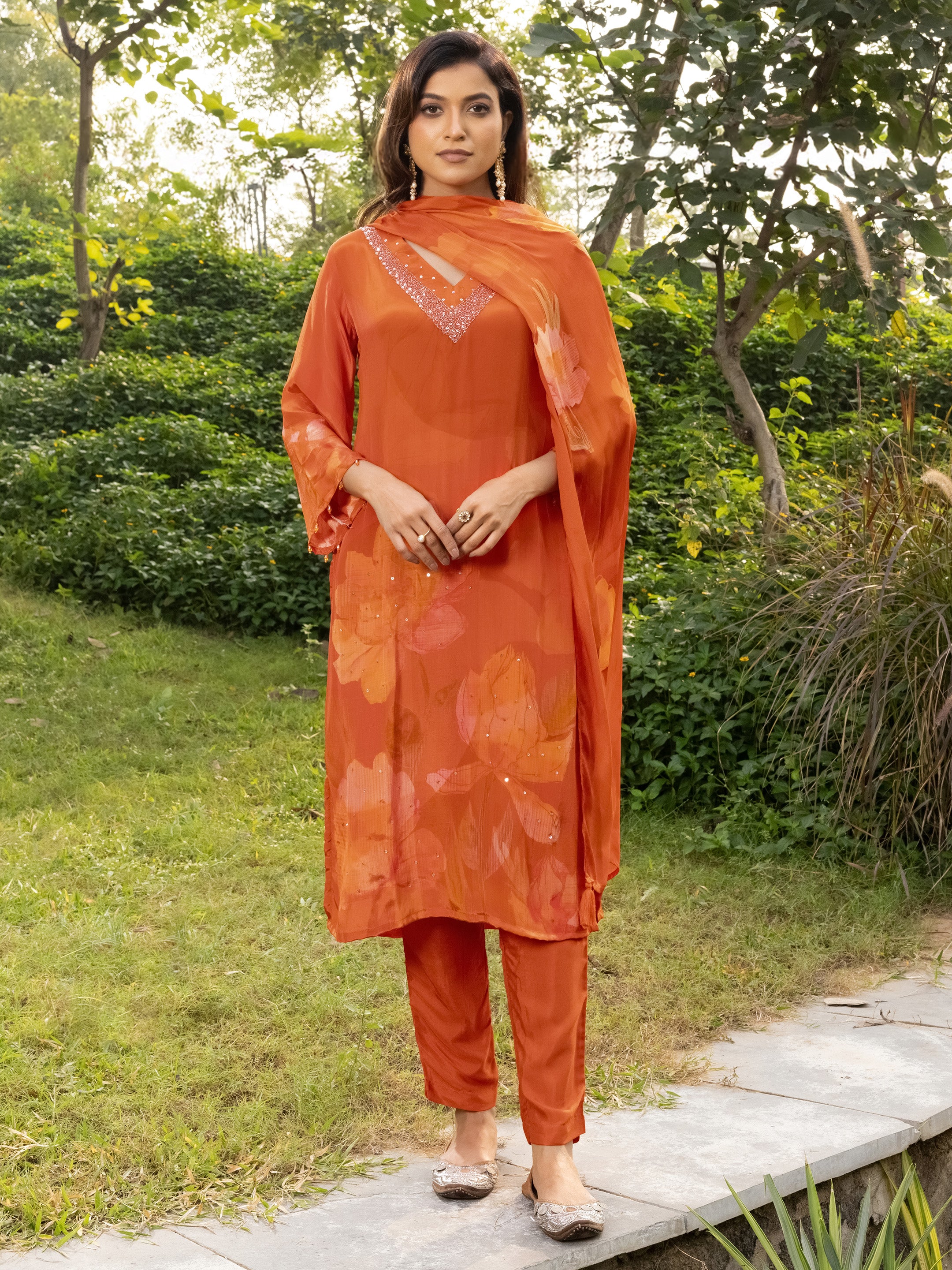 Tarika Natural Crepe Embroidered Suit Set