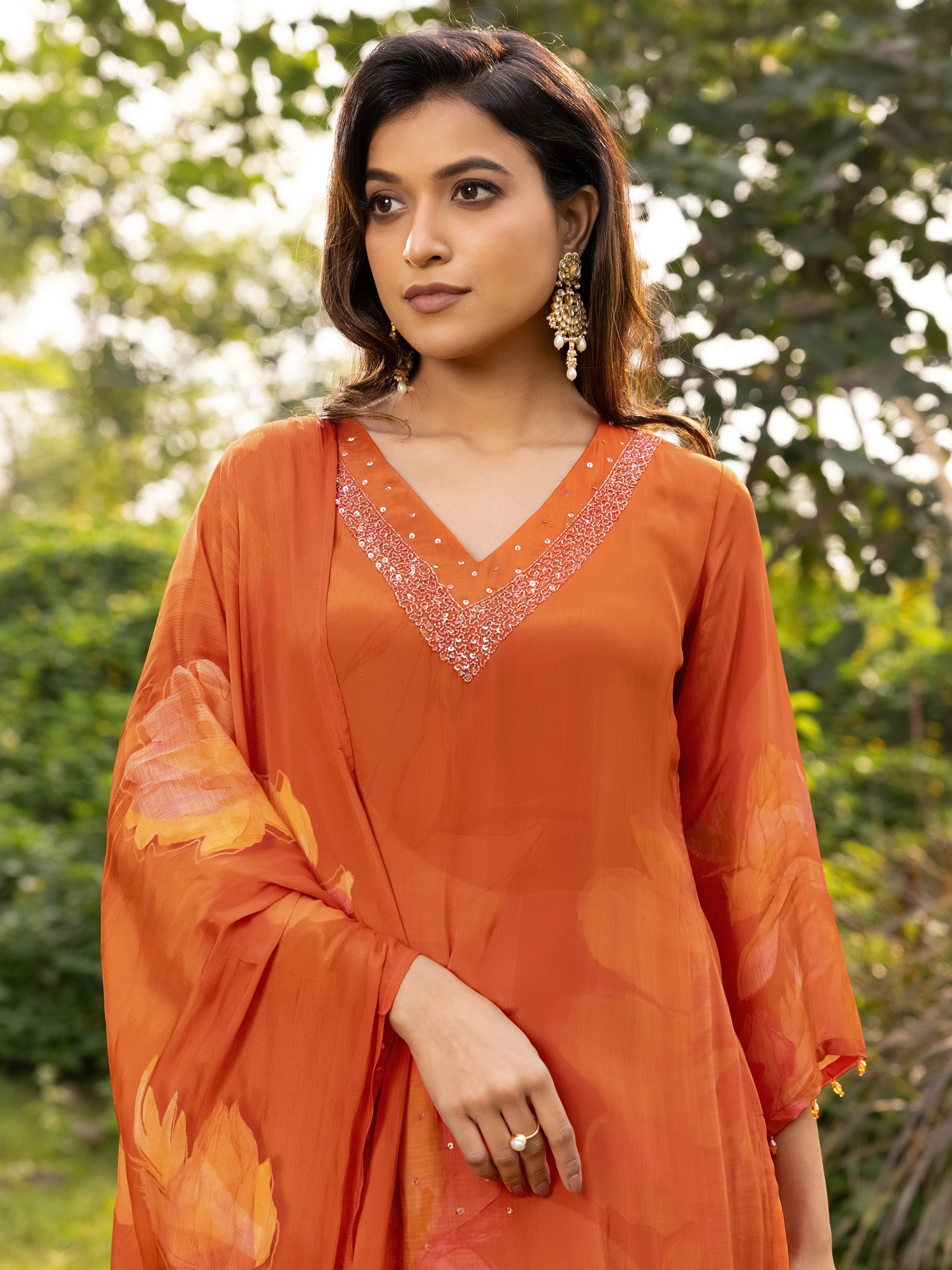 Tarika Natural Crepe Embroidered Suit Set