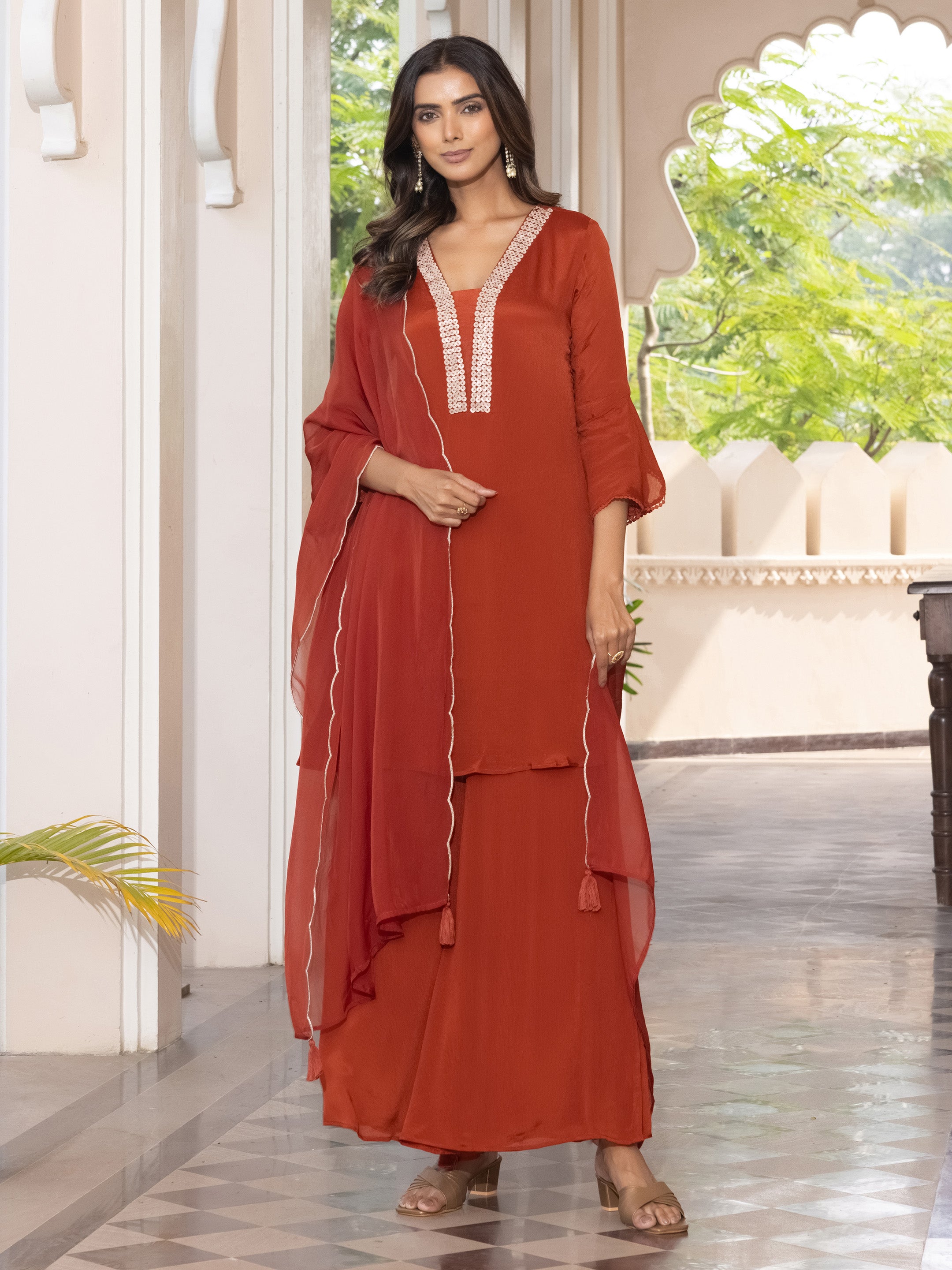 Gaurika Pure Chinnon Embroidered Suit Set