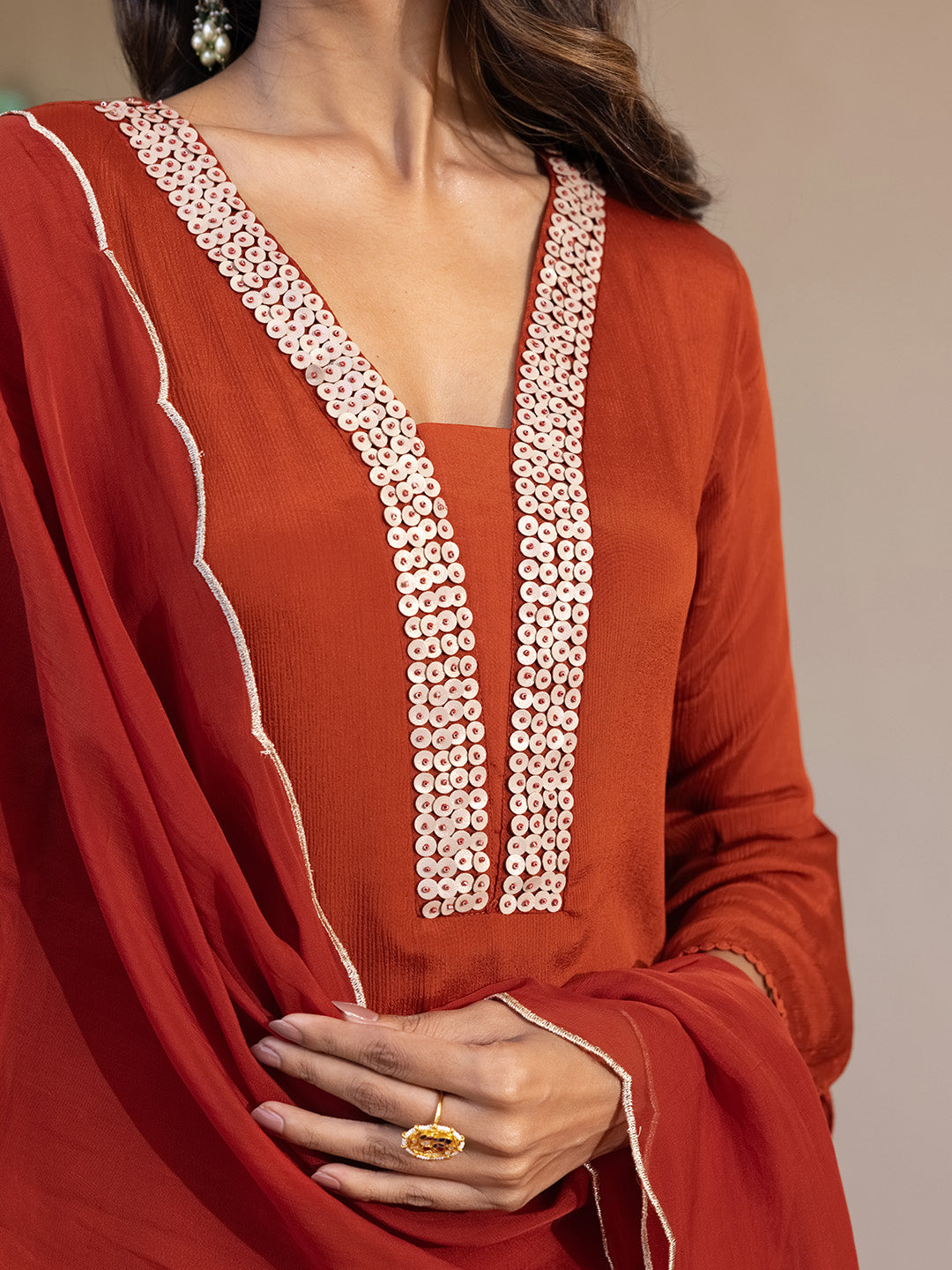 Gaurika Pure Chinnon Embroidered Suit Set