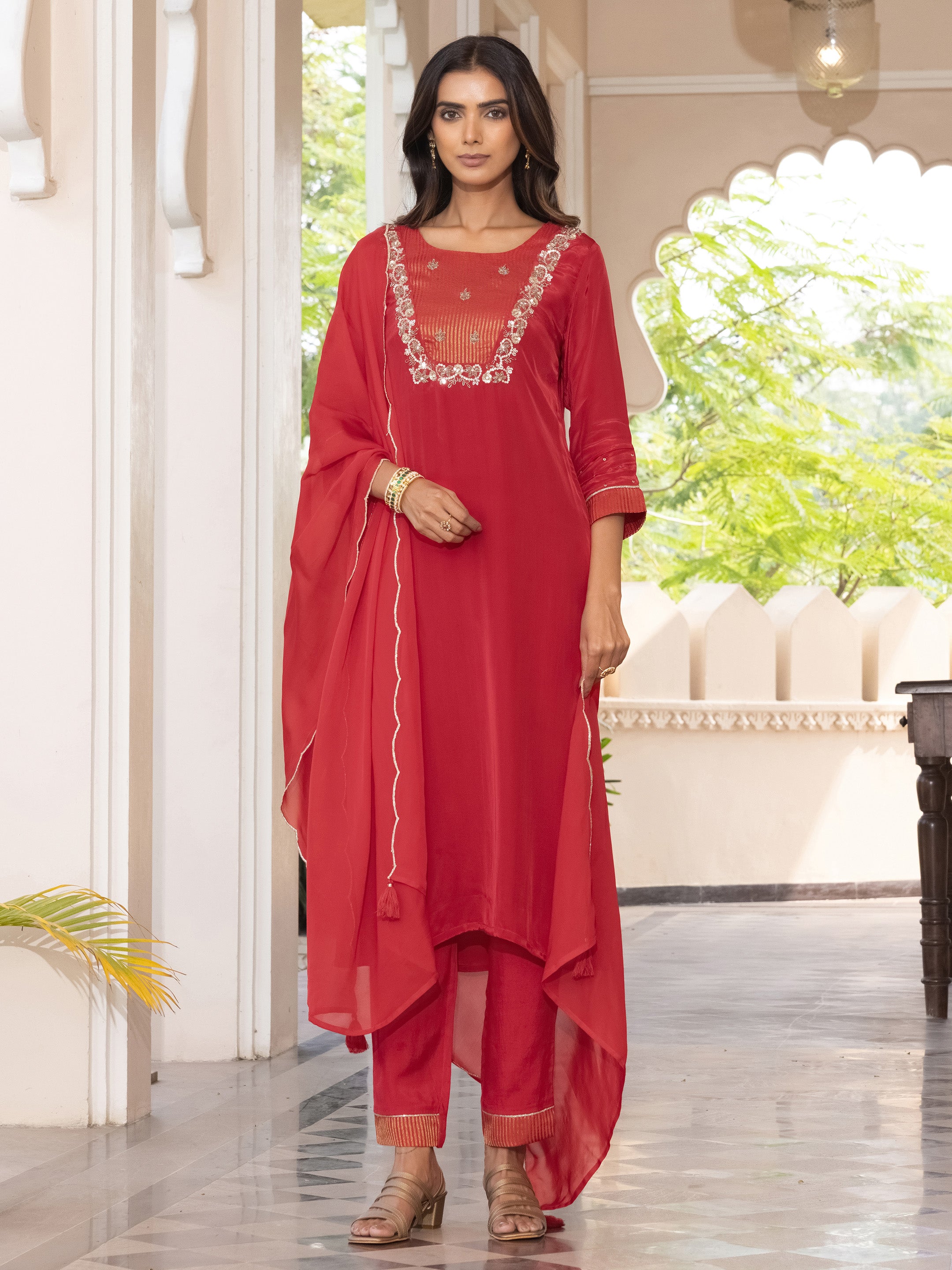 Prakriti Natural Crepe Embroidered Suit Set