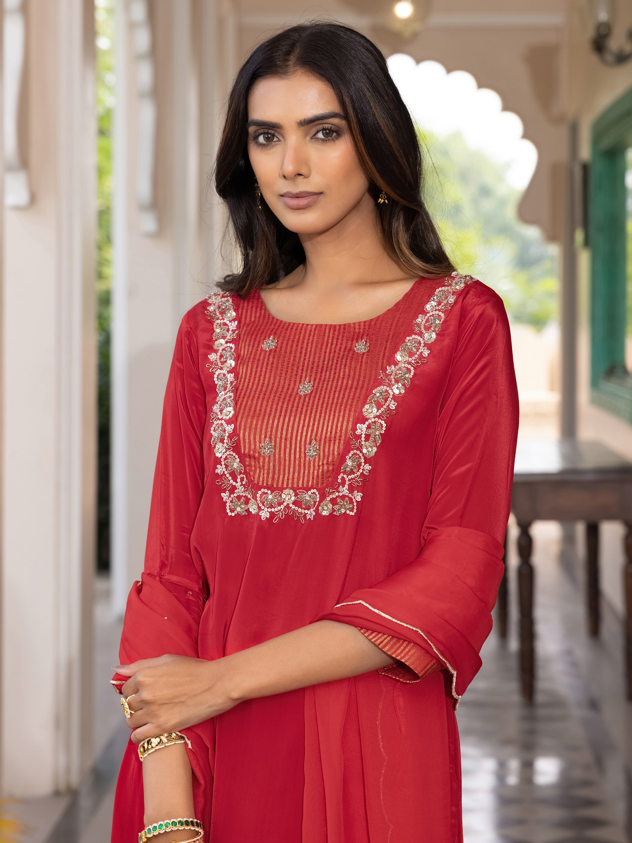 Prakriti Natural Crepe Embroidered Suit Set