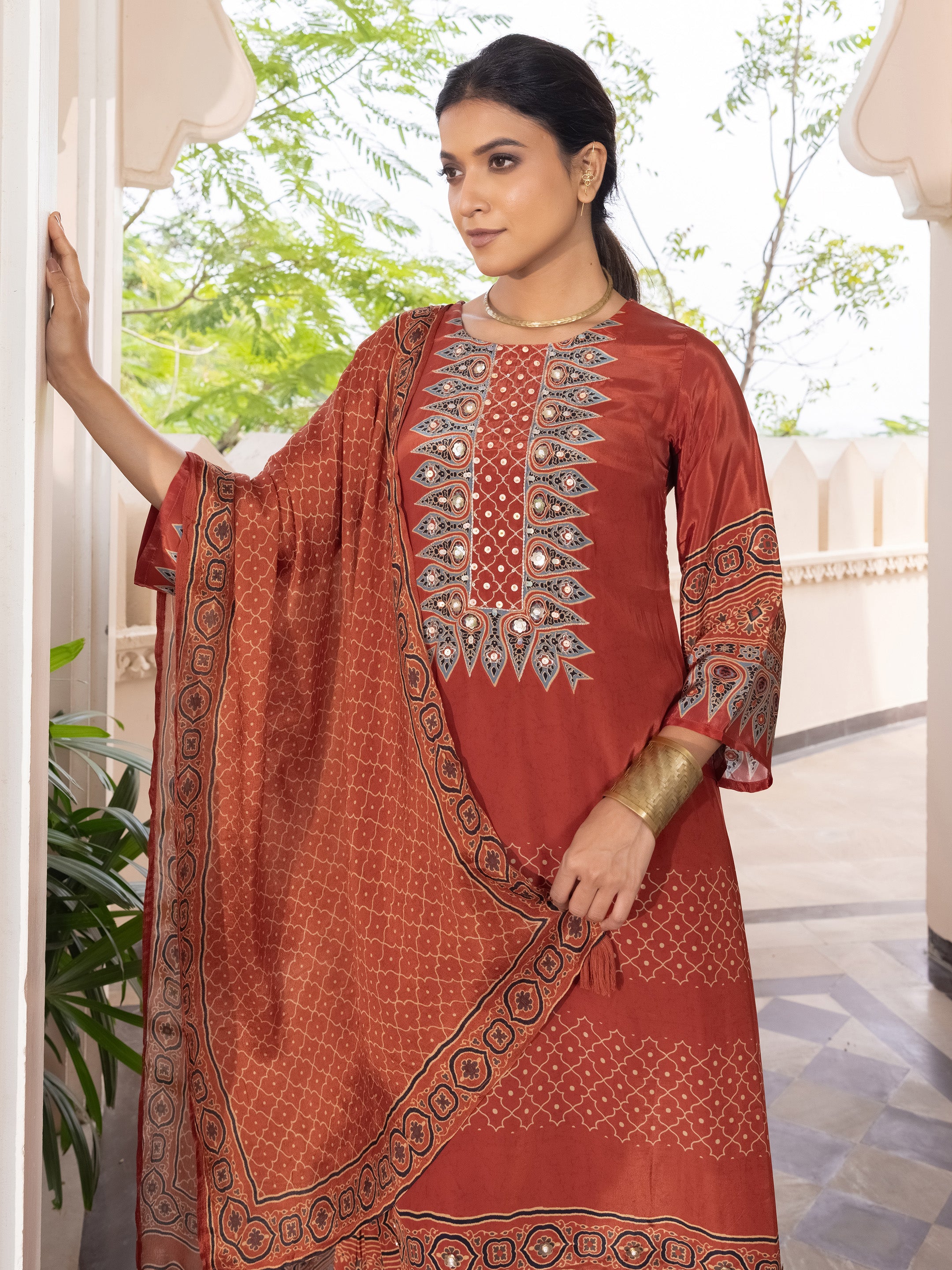 Ira Natural Crepe Festive Suit Set