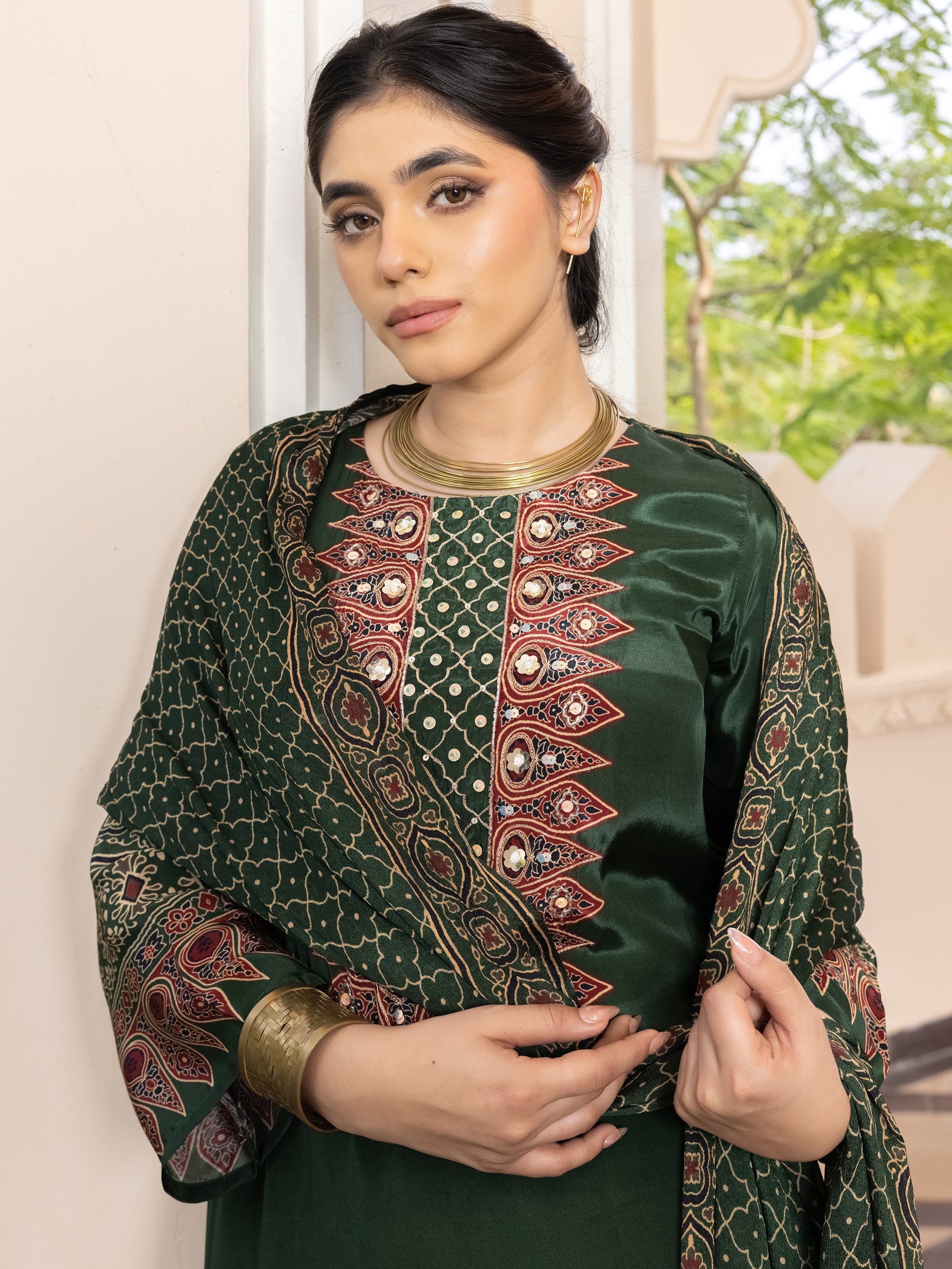 Kavya Natural Crepe Embroidered Suit Set