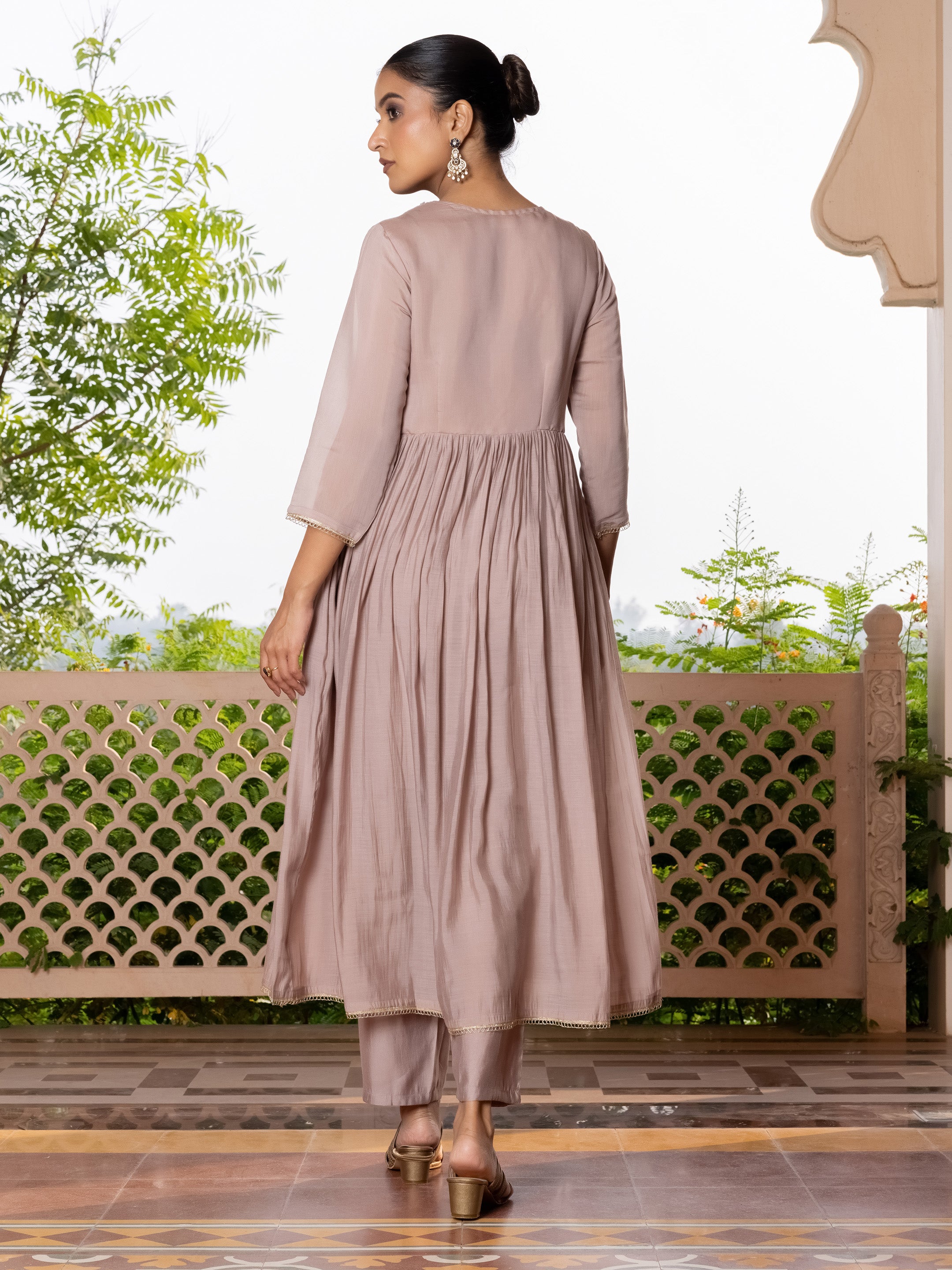 Saanjh Mul Chanderi Angrakha Kurta Set