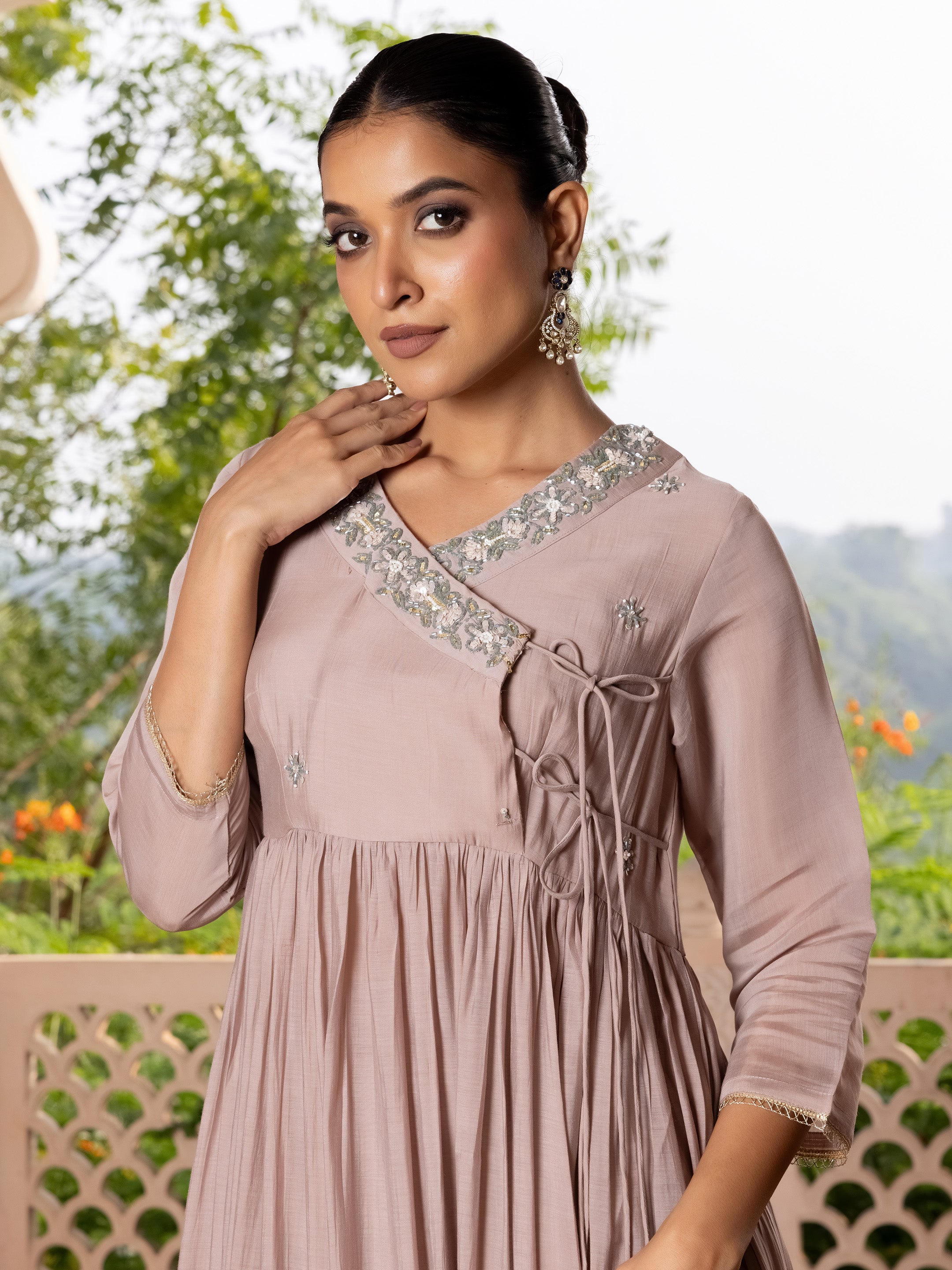 Saanjh Mul Chanderi Angrakha Kurta Set